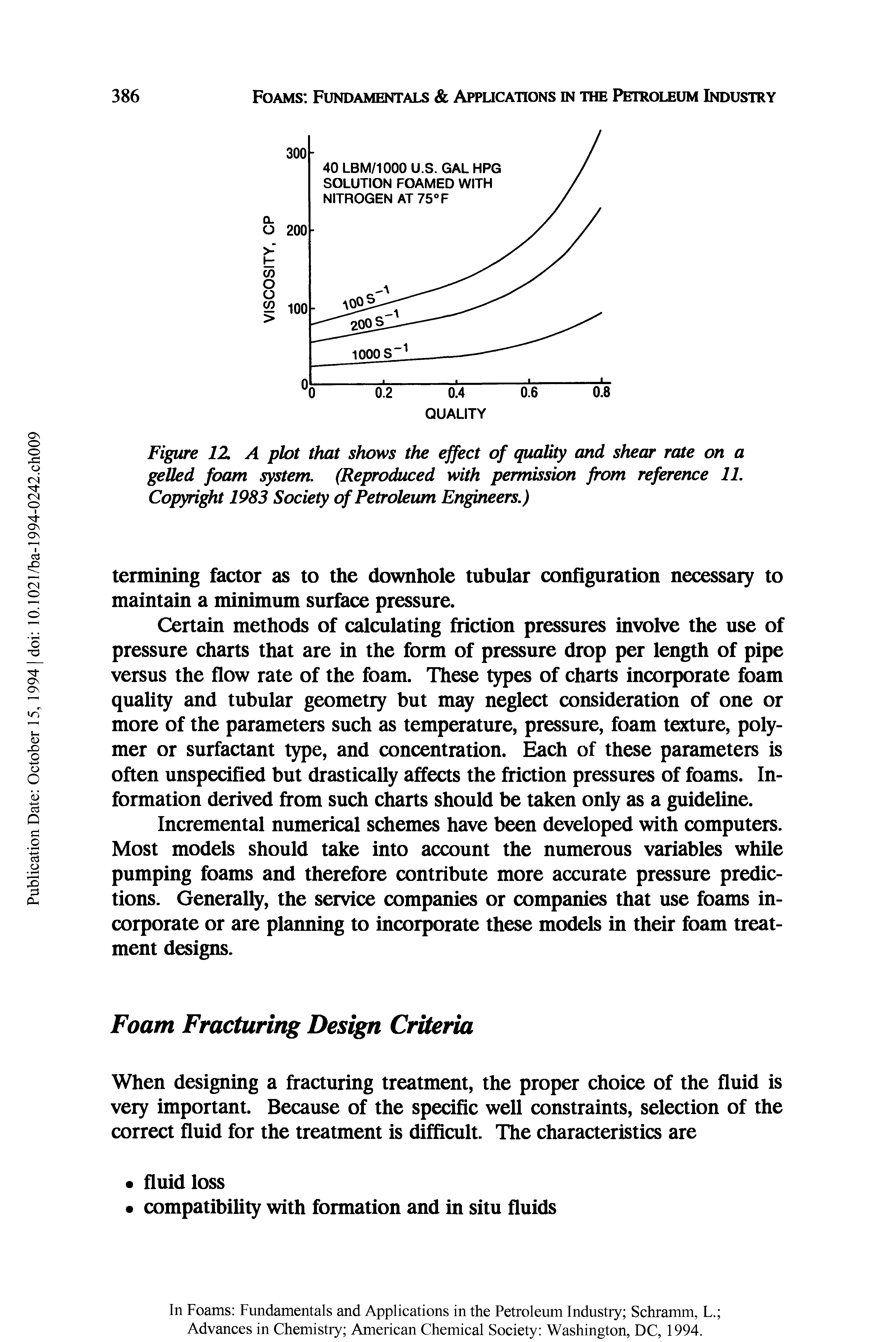 Figure 12. A plot that shows the effect of quality and shear rate on a gelled foam system. (Reproduced with permission from reference 11. Copyright 1983 Society of Petroleum Engineers.)...
