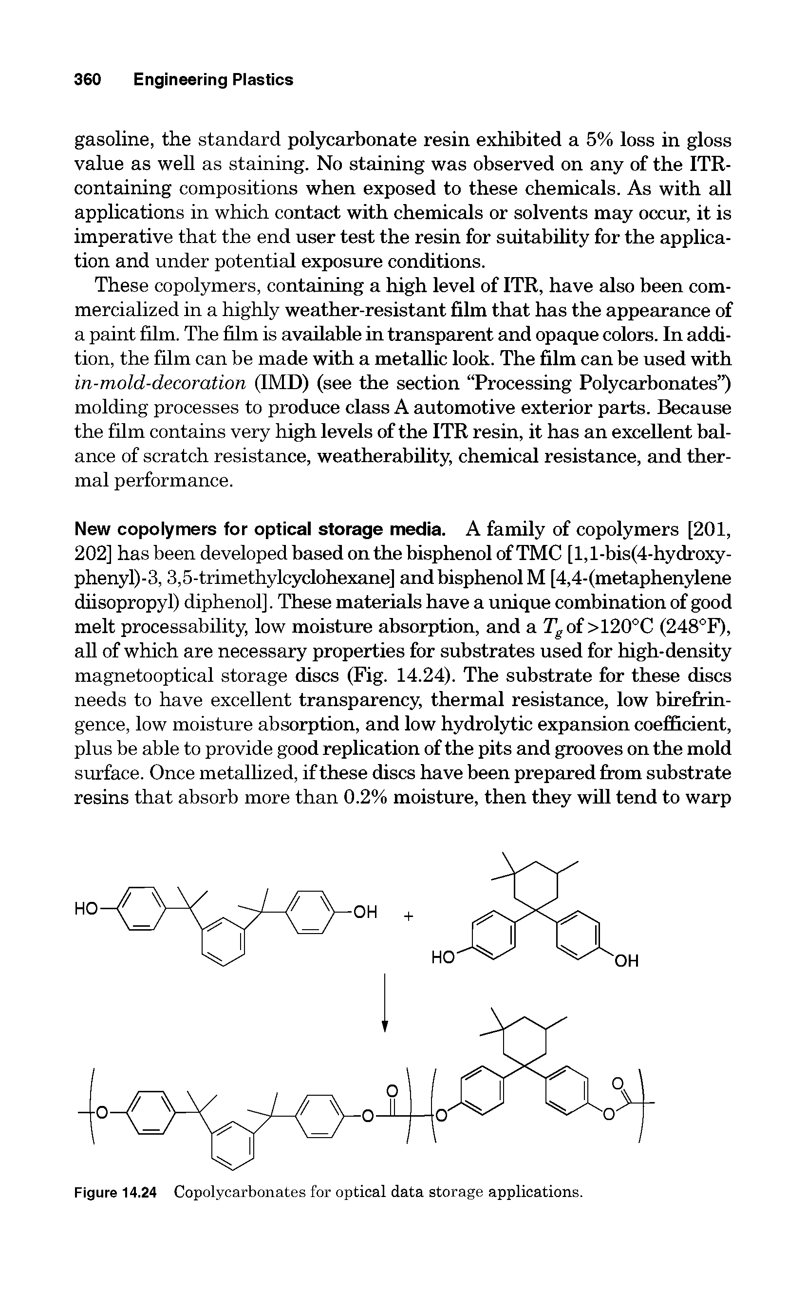 Figure 14.24 Copolycarbonates for optical data storage applications.