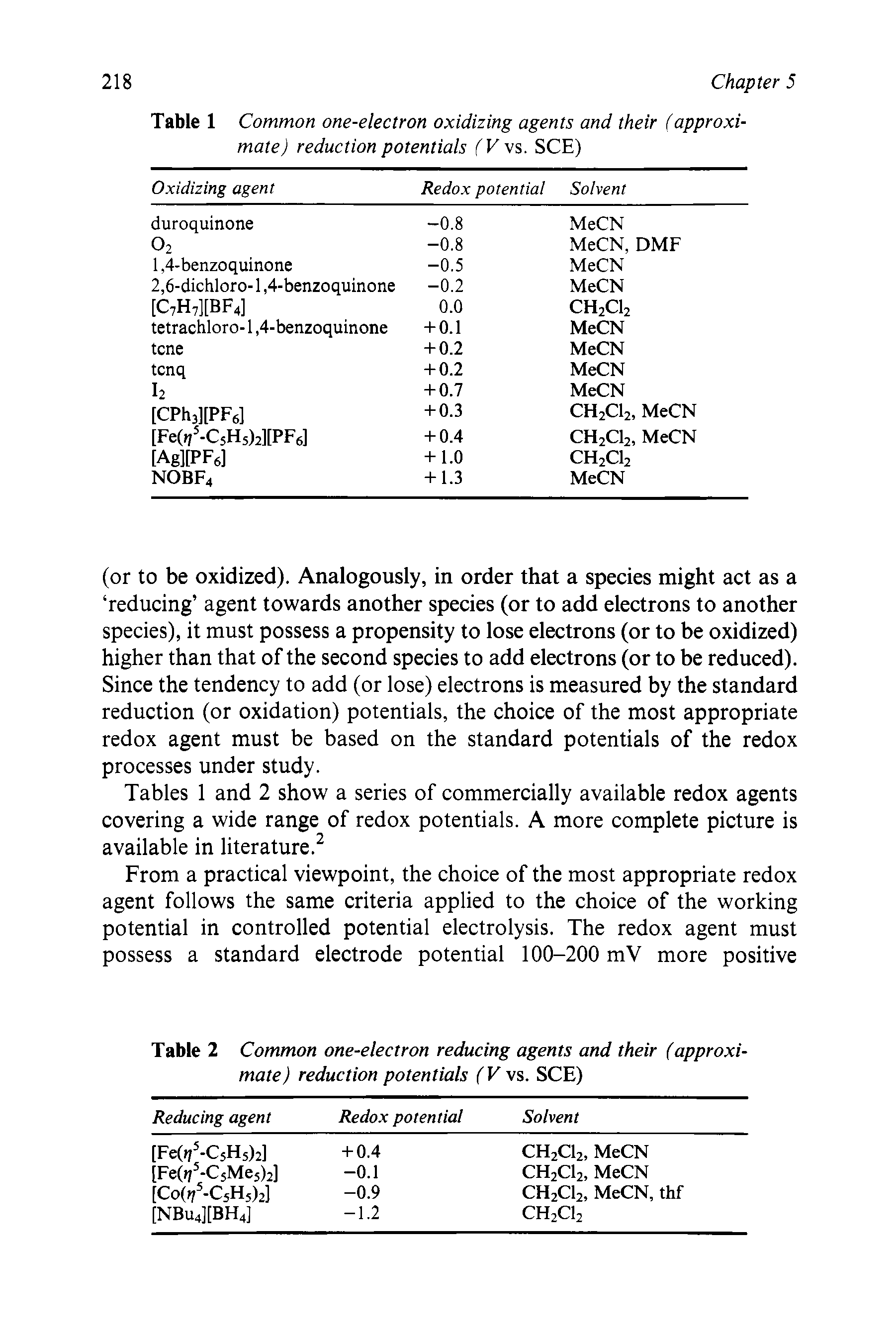Tables 1 and 2 show a series of commercially available redox agents covering a wide range of redox potentials. A more complete picture is available in literature.2...