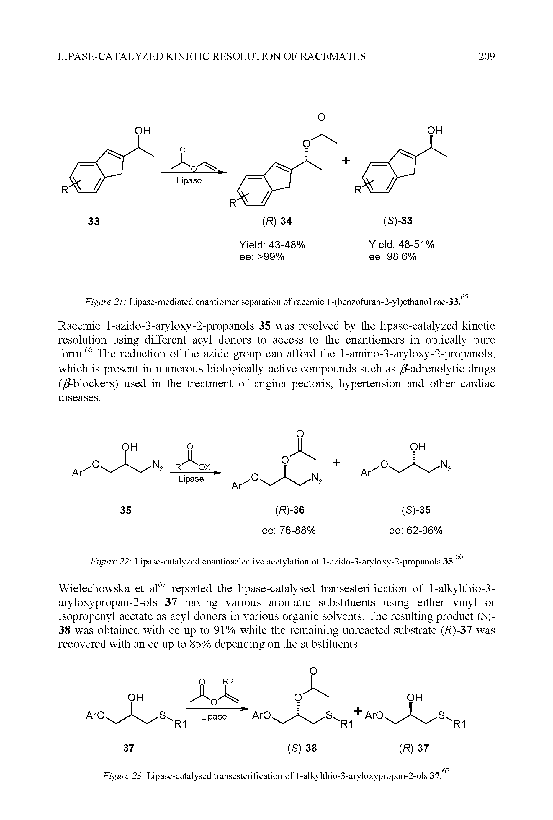 Figure 22 Lipase-catalyzed enantioselective acetylation of l-azido-3-aryloxy-2-propanols 35.