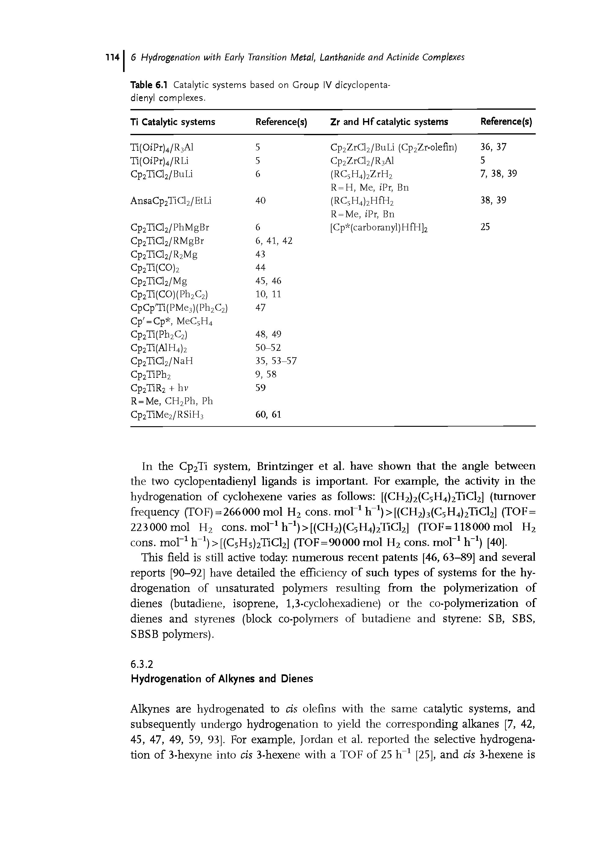 Table 6.1 Catalytic systems based on Group IV dicyclopenta-dienyl complexes.
