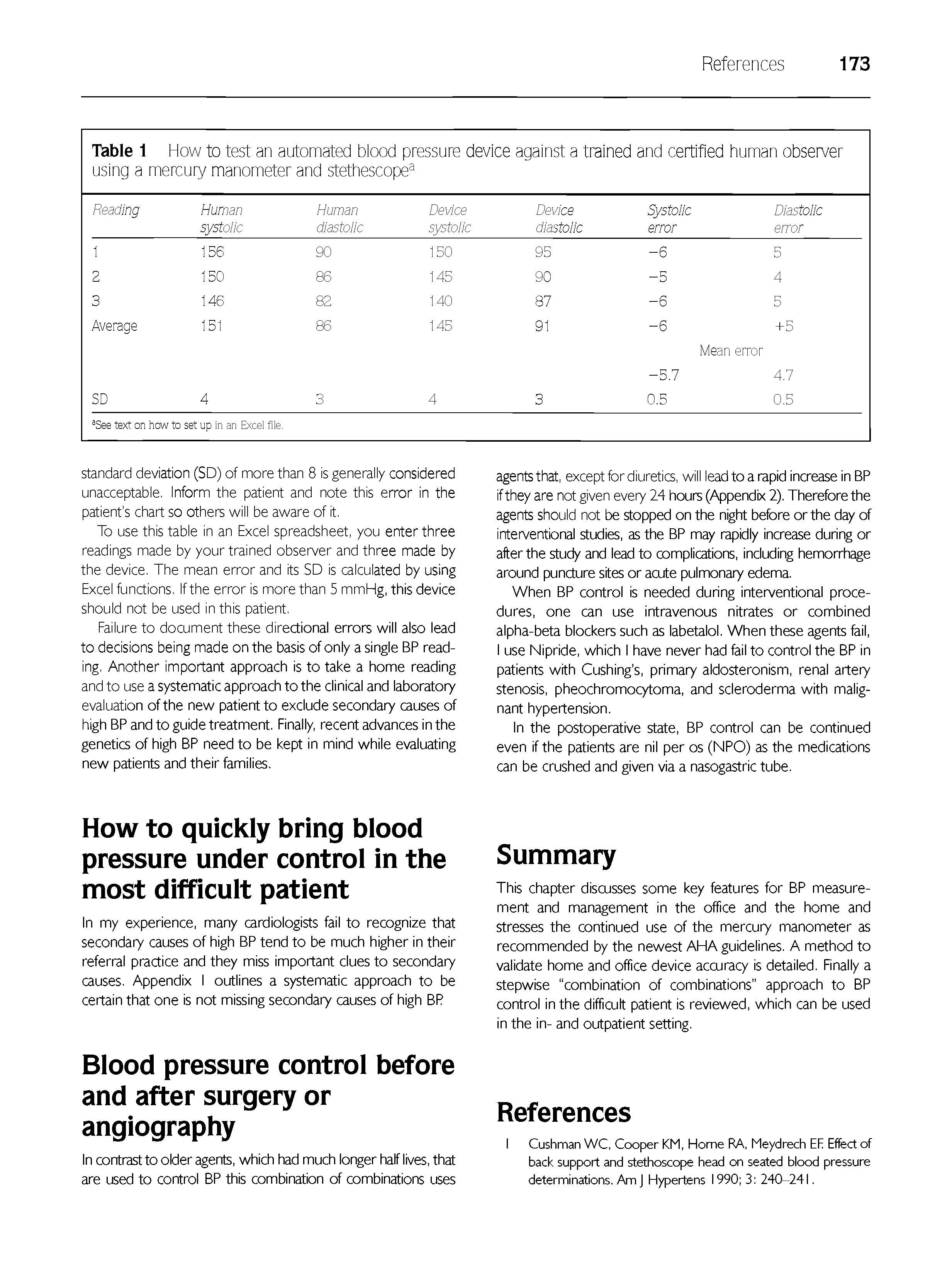 Table 1 How to test an automated blood pressure device against a trained and certified human observer using a mercury manometer and stethescope3 ...