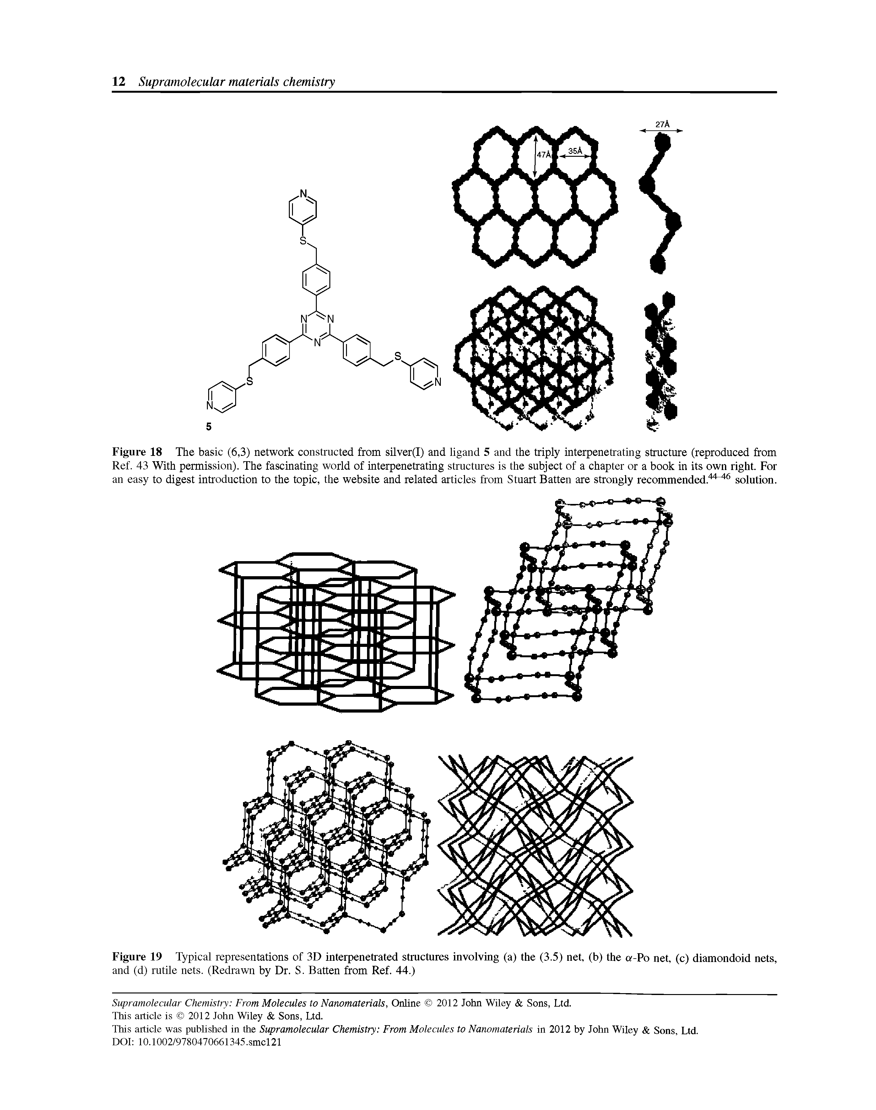 Figure 19 Typical representations of 3D interpenetrated structures involving (a) the (3.5) net, (b) the a-Po net, (c) diamondoid nets, and (d) rutile nets. (Redrawn by Dr. S. Batten from Ref. 44.)...