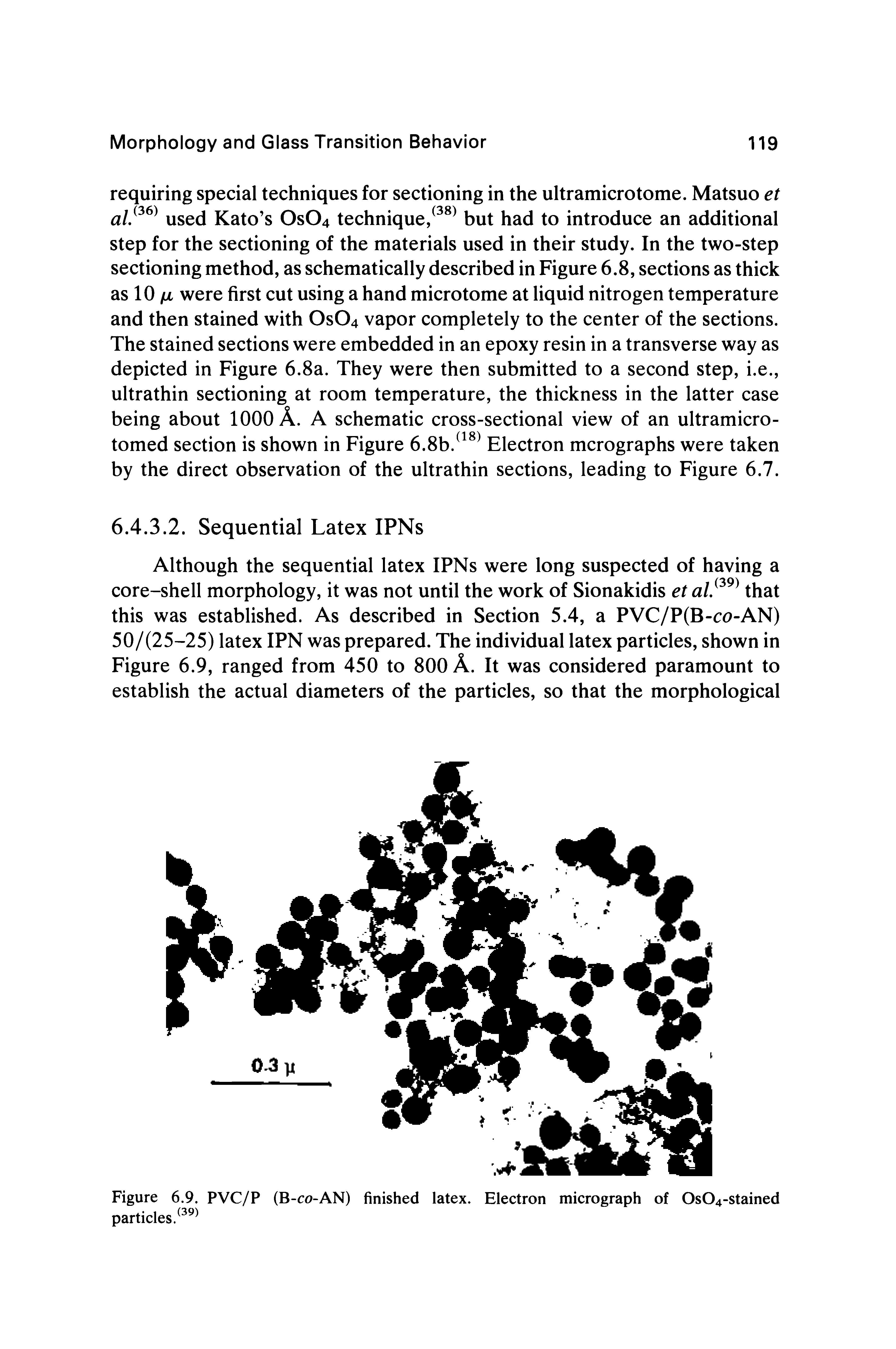 Figure 6.9. PVC/P (B-co-AN) finished latex. Electron micrograph of Os04-stained particles.