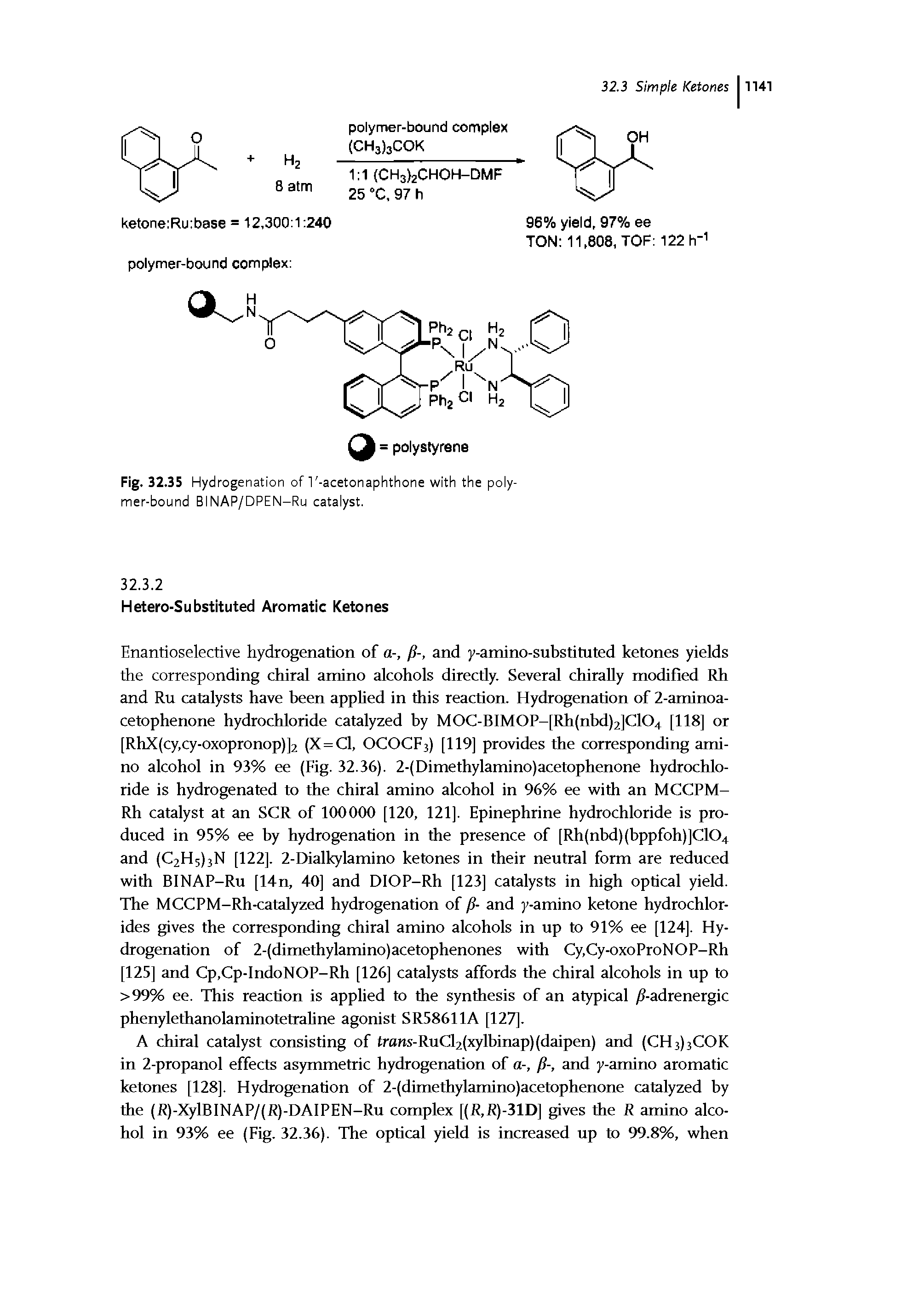 Fig. 32.35 Hydrogenation of I -acetonaphthone with the polymer-bound BINAP/DPEN-Ru catalyst.