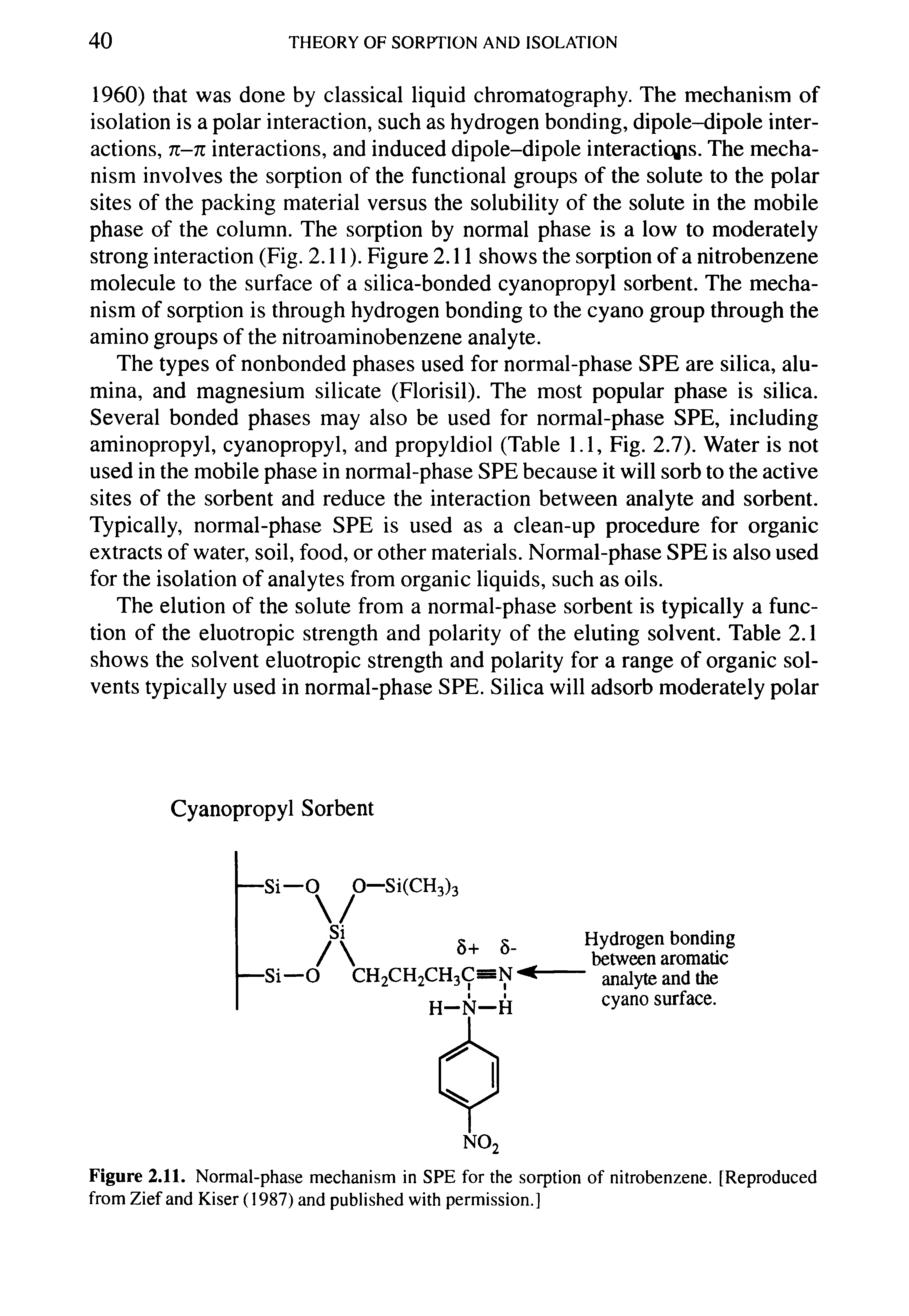 Figure 2.11. Normal-phase mechanism in SPE for the sorption of nitrobenzene. [Reproduced from Zief and Kiser (1987) and published with permission.]...