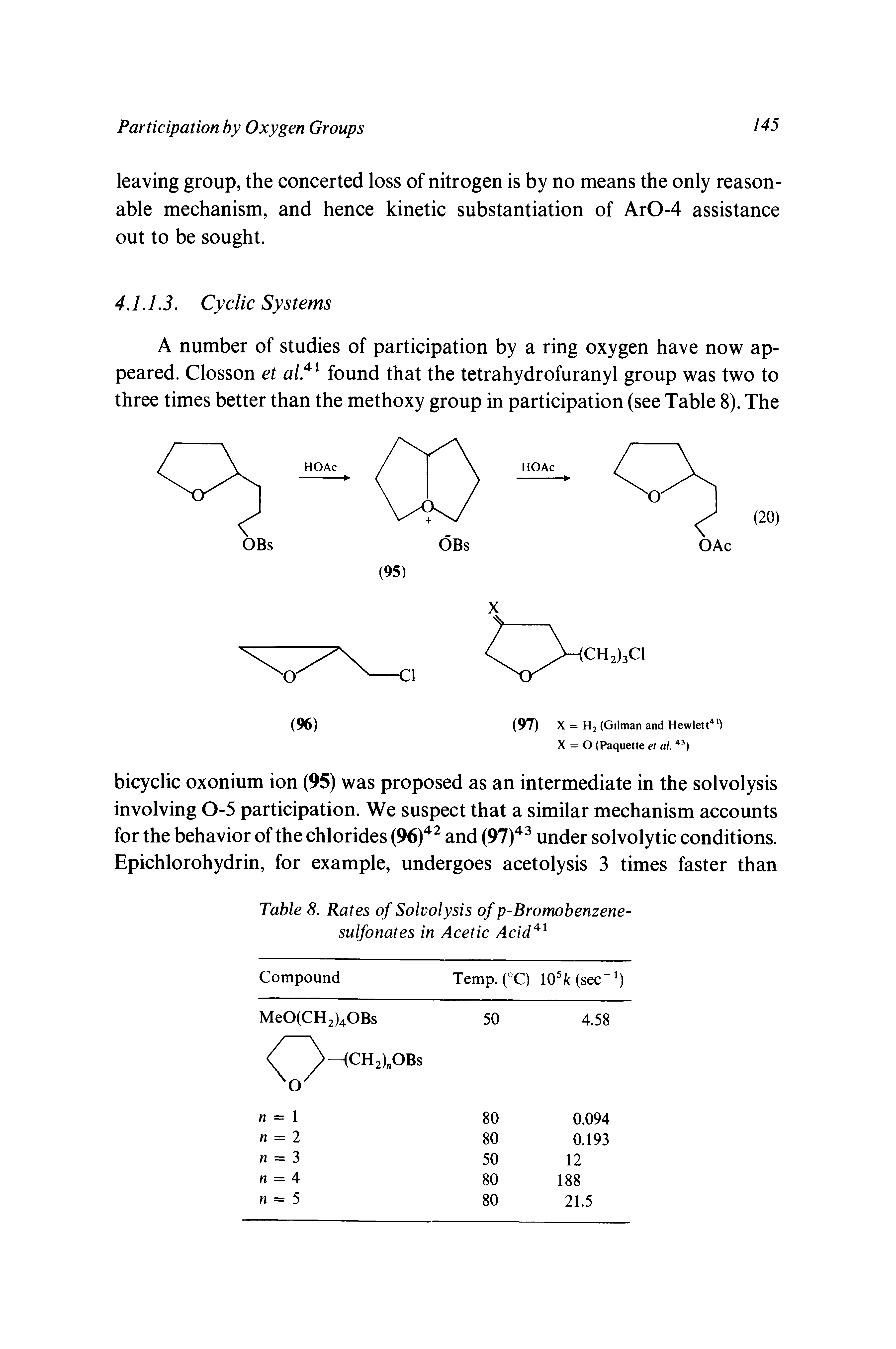 Table 8. Rates of Solvolysis of p-Bromobenzene-sulfonates in Acetic Acid" ...