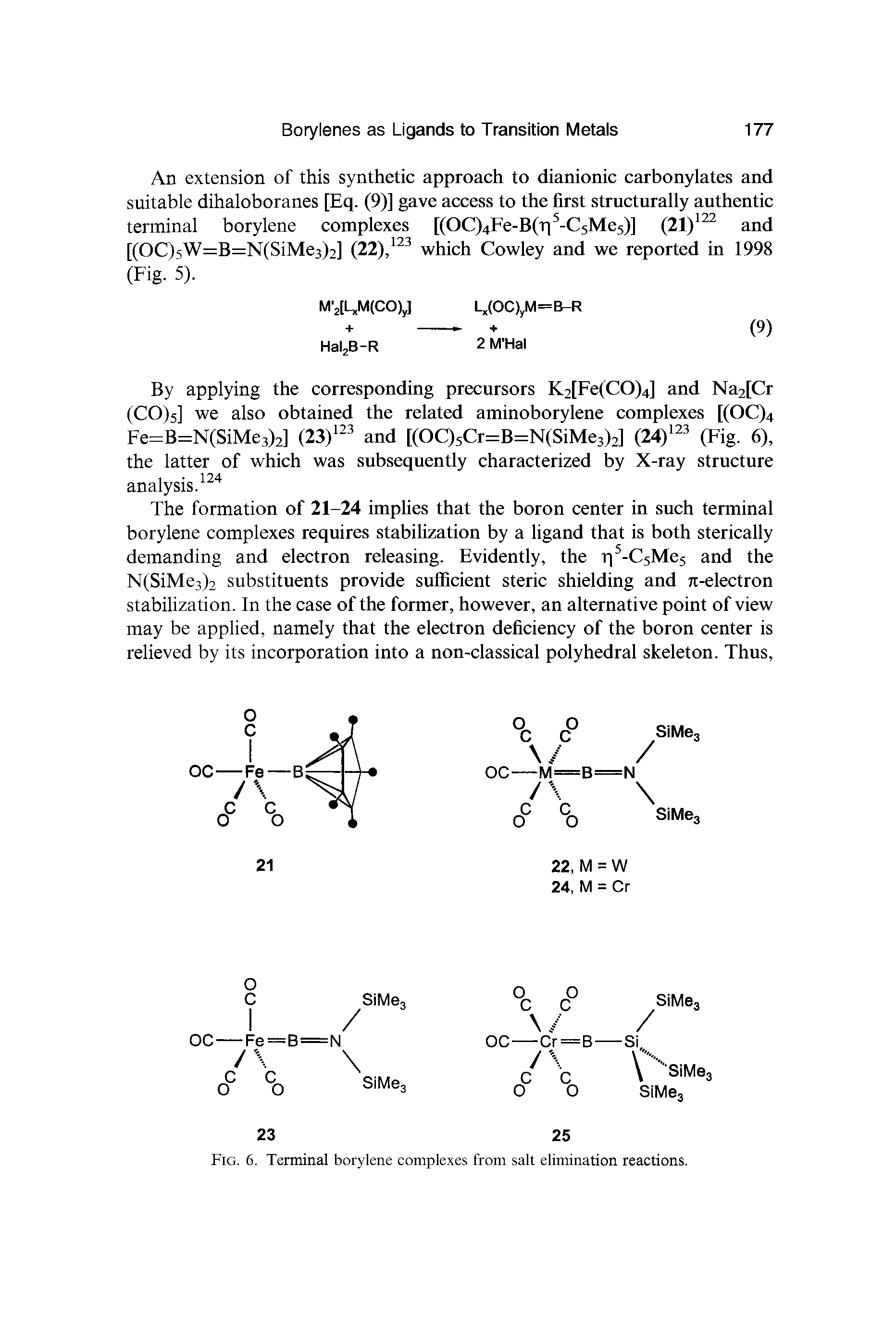 Fig. 6. Terminal borylene complexes from salt elimination reactions.