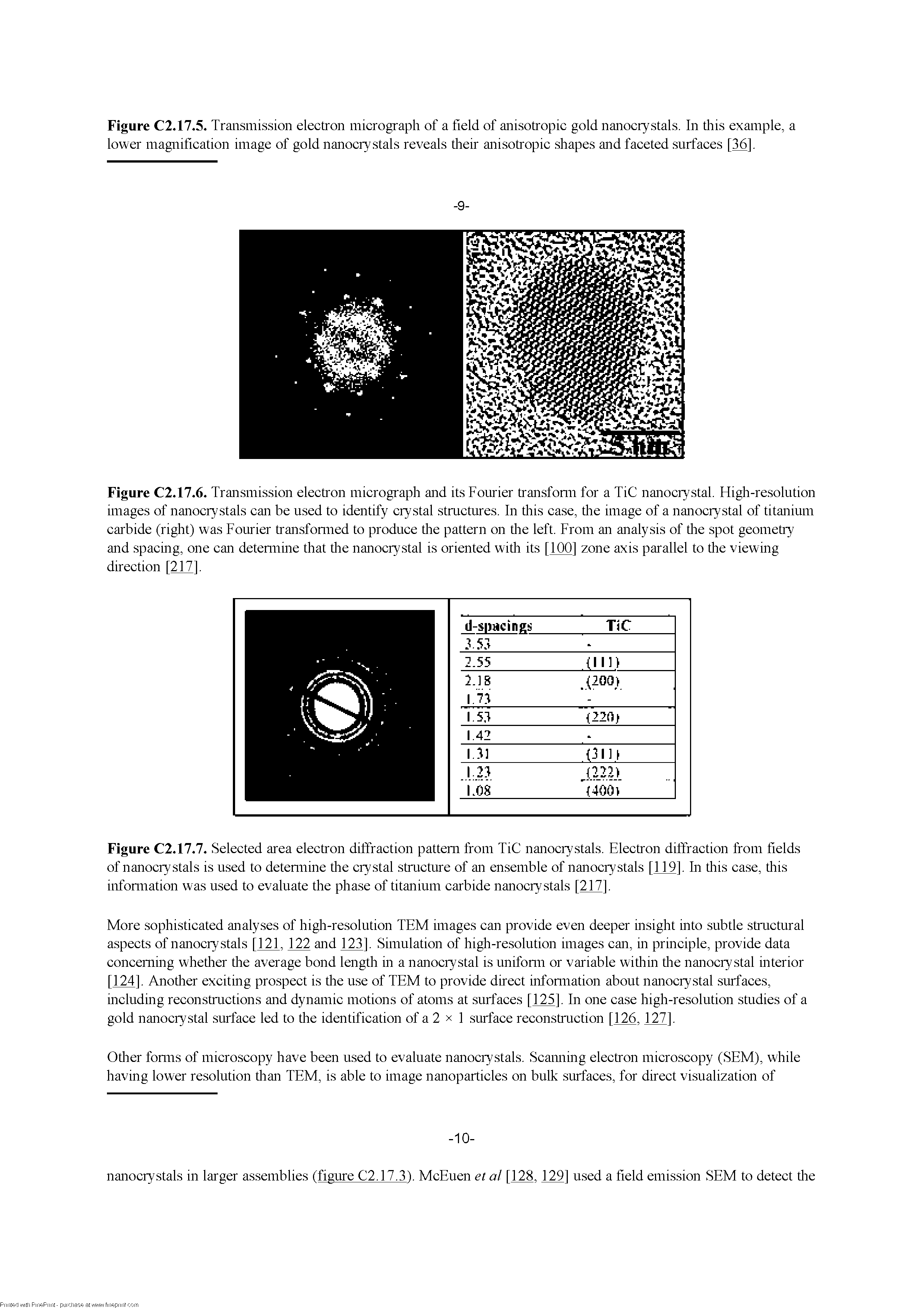 Figure C2.17.7. Selected area electron diffraction pattern from TiC nanocrystals. Electron diffraction from fields of nanocrystals is used to detennine tire crystal stmcture of an ensemble of nanocrystals [119]. In tliis case, tliis infonnation was used to evaluate the phase of titanium carbide nanocrystals [217].