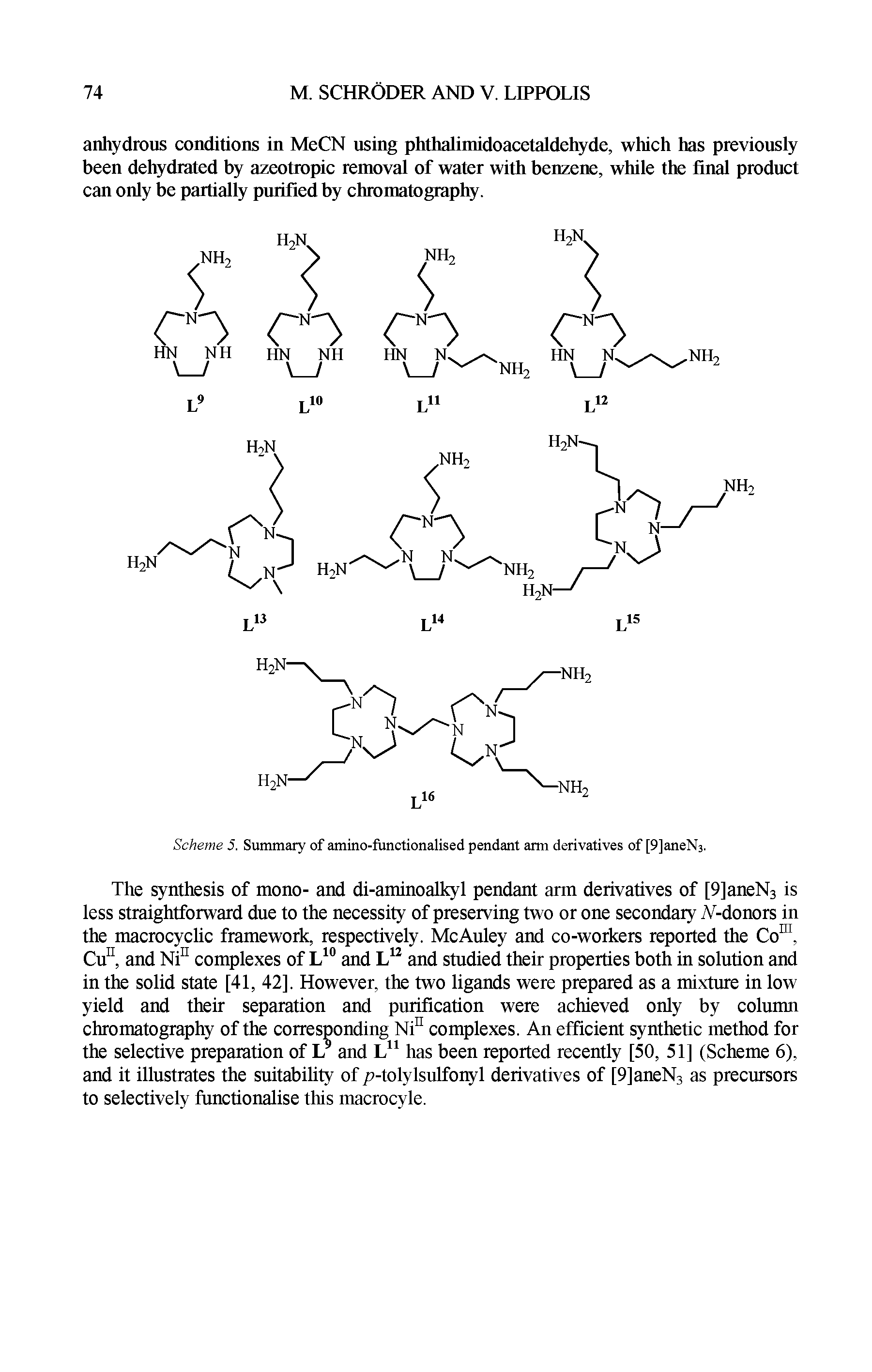 Scheme 5. Summary of amino-functionalised pendant arm derivatives of [9]aneN3.