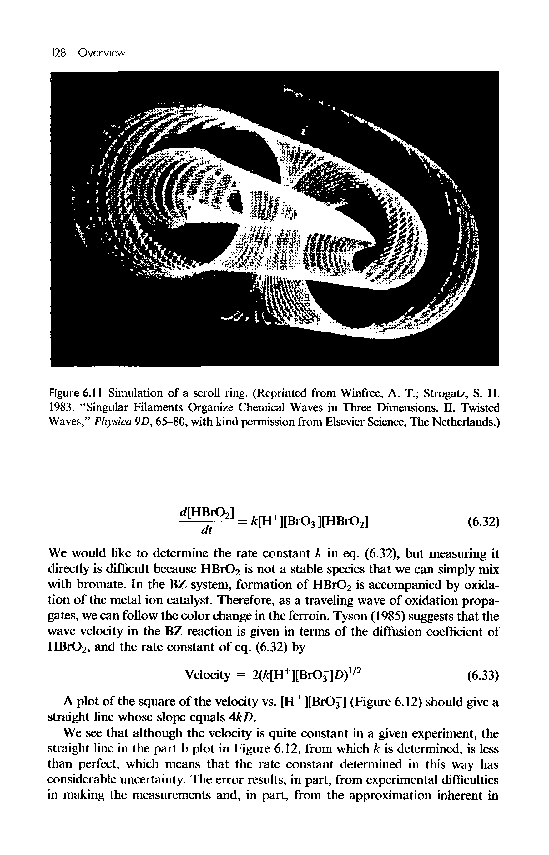 Figure 6.11 Simulation of a scroll ring. (Reprinted from Winfree, A. T. Strogatz, S. H. 1983. Singular Filaments Organize Chemical Waves in Three Dimensions. II. Twisted Waves, Physica 9D, 65-80, with kind permission from Elsevier Science, The Netherlands.)...