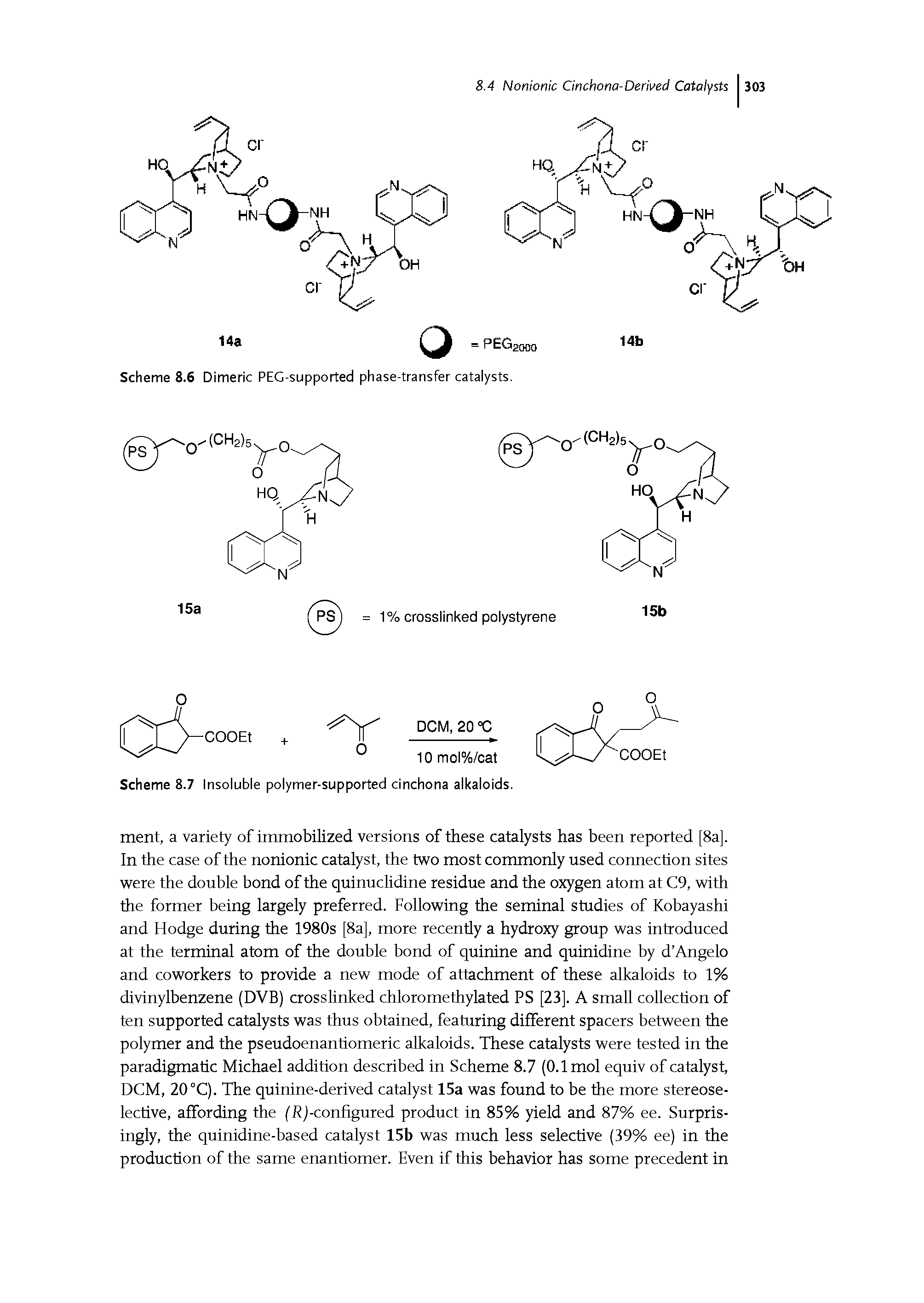 Scheme 8.7 Insoluble polymer-supported cinchona alkaloids.