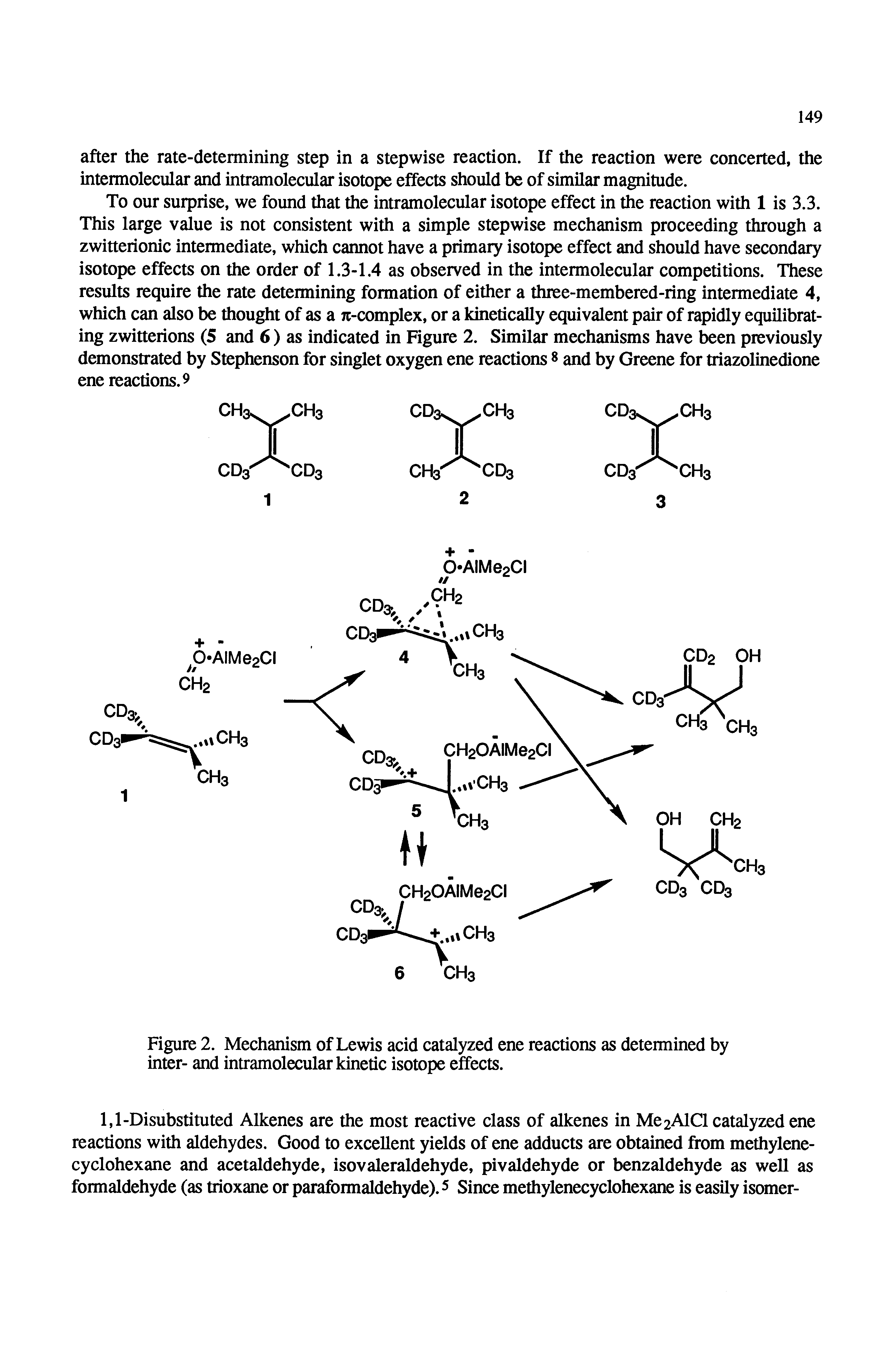 Figure 2. Mechanism of Lewis acid catalyzed ene reactions as detemiined by inter- and intramolecular kinetic isotope effects.