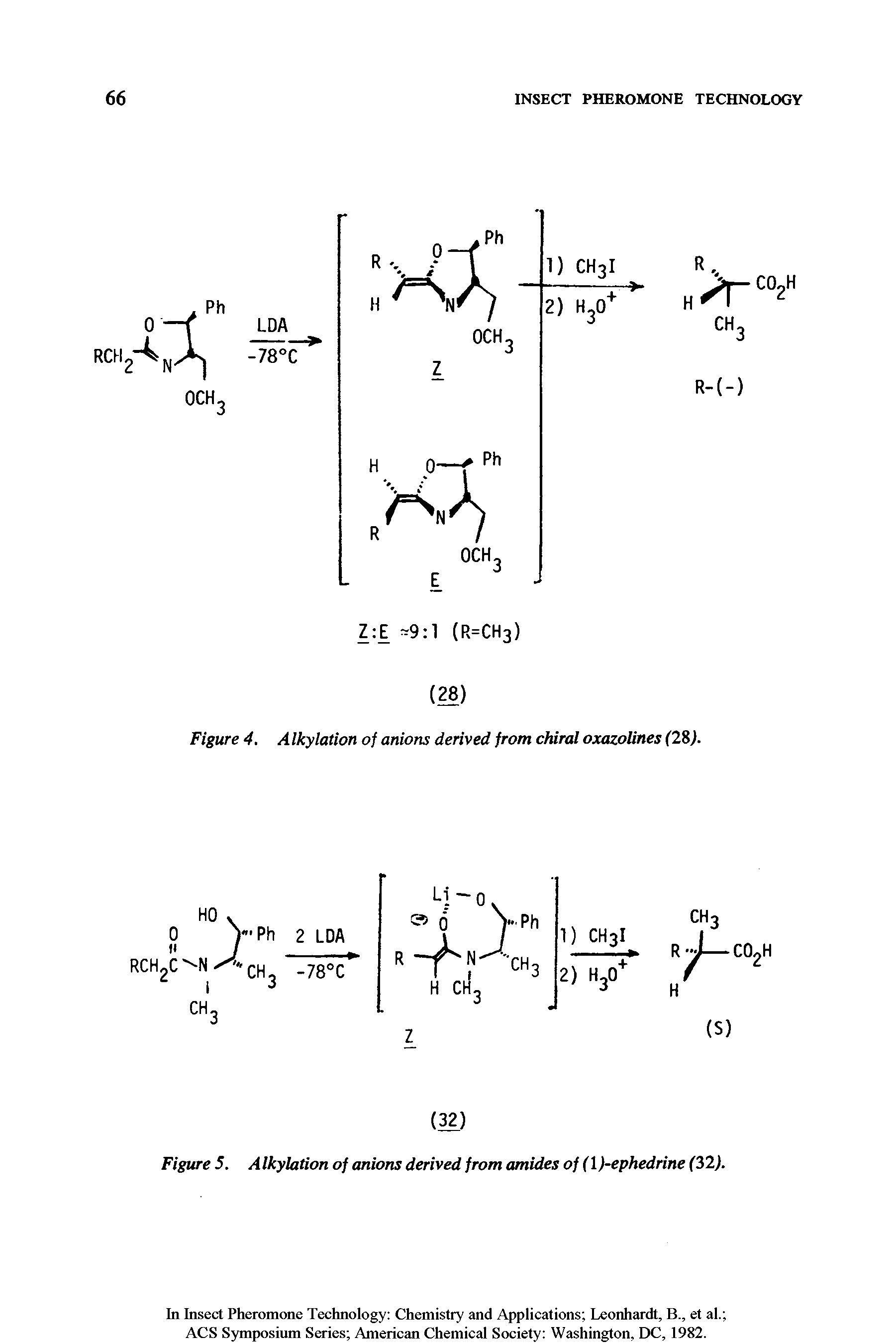Figure 5. Alkylation of anions derived from amides of (l)-ephedrine (32).