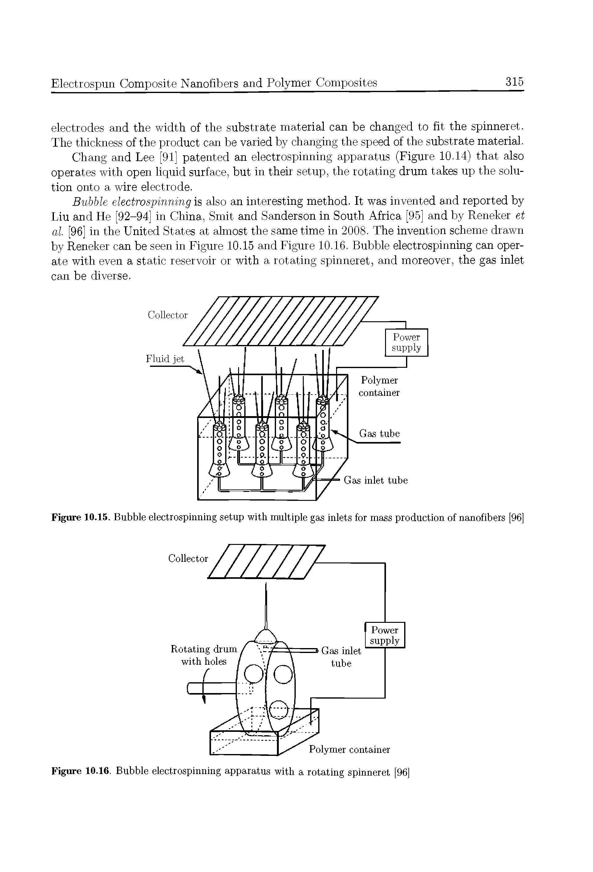 Figure 10.15. Bubble electrospinning setup with multiple gas inlets for mass production of nanofibers [96]...