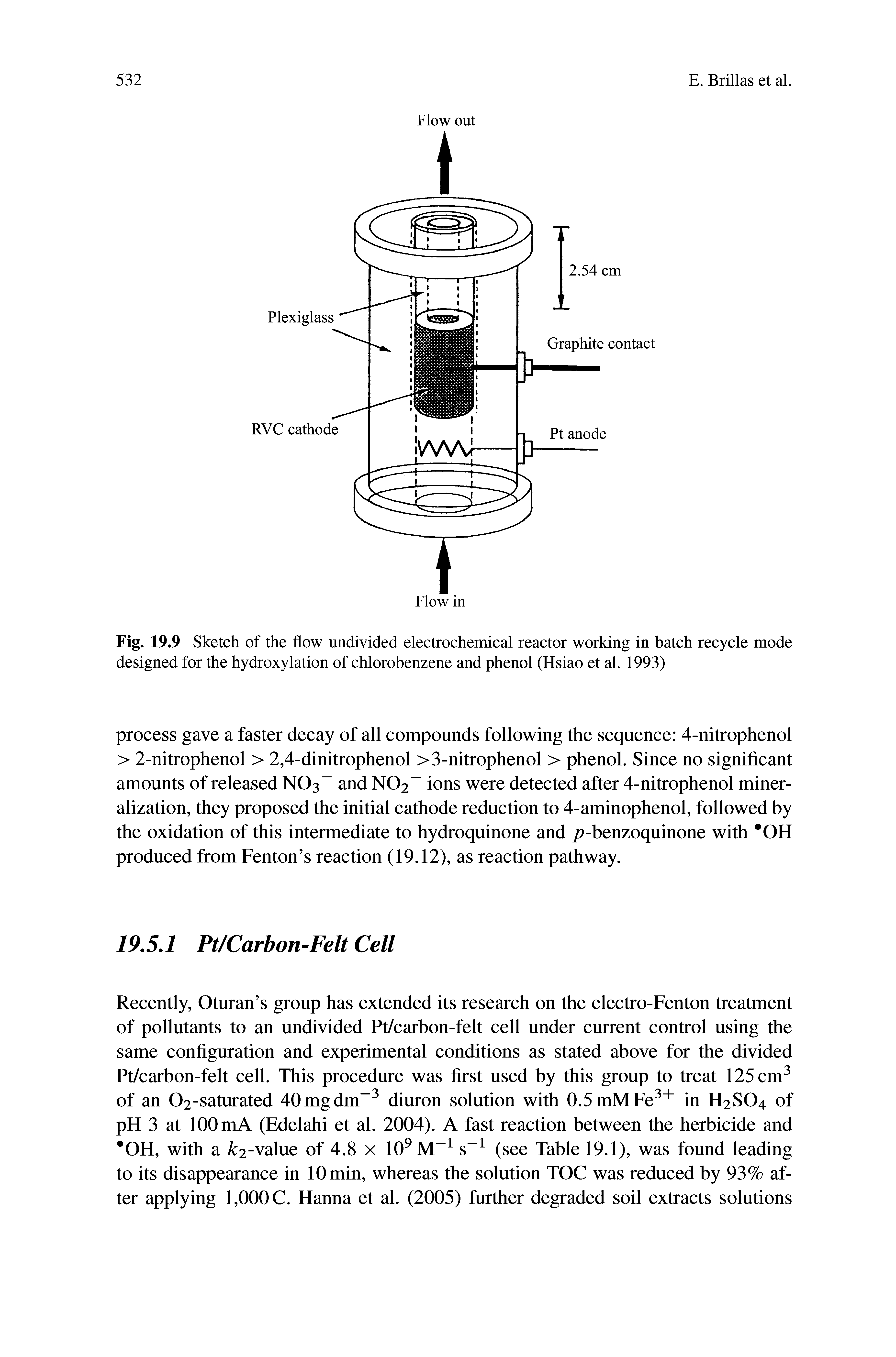Fig. 19.9 Sketch of the flow undivided electrochemical reactor working in batch recycle mode designed for the hydroxylation of chlorobenzene and phenol (Hsiao et al. 1993)...