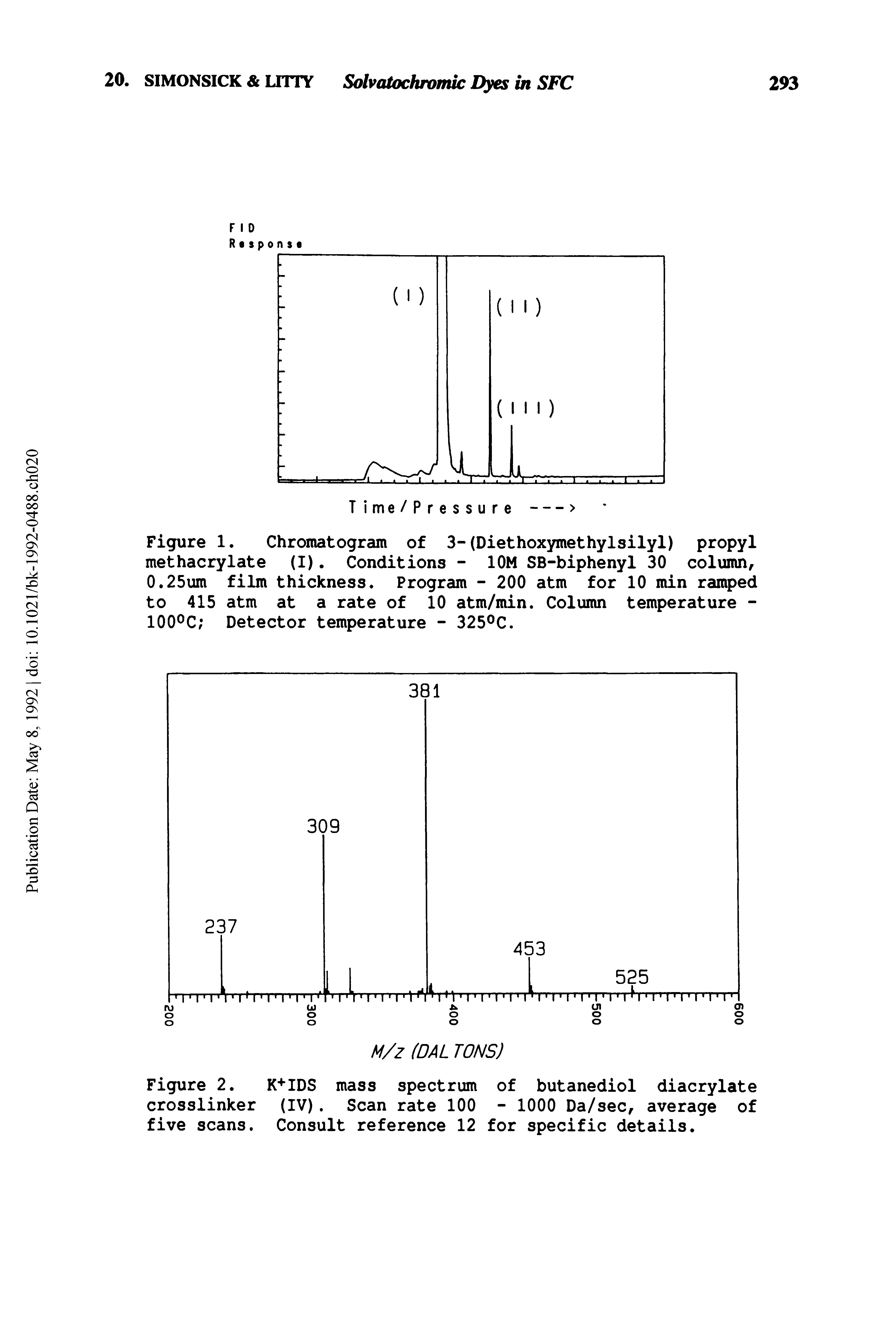 Figure 2. K+IDS mass spectrum of butanediol diacrylate crosslinker (IV). Scan rate 100 - 1000 Da/sec, average of five scans. Consult reference 12 for specific details.