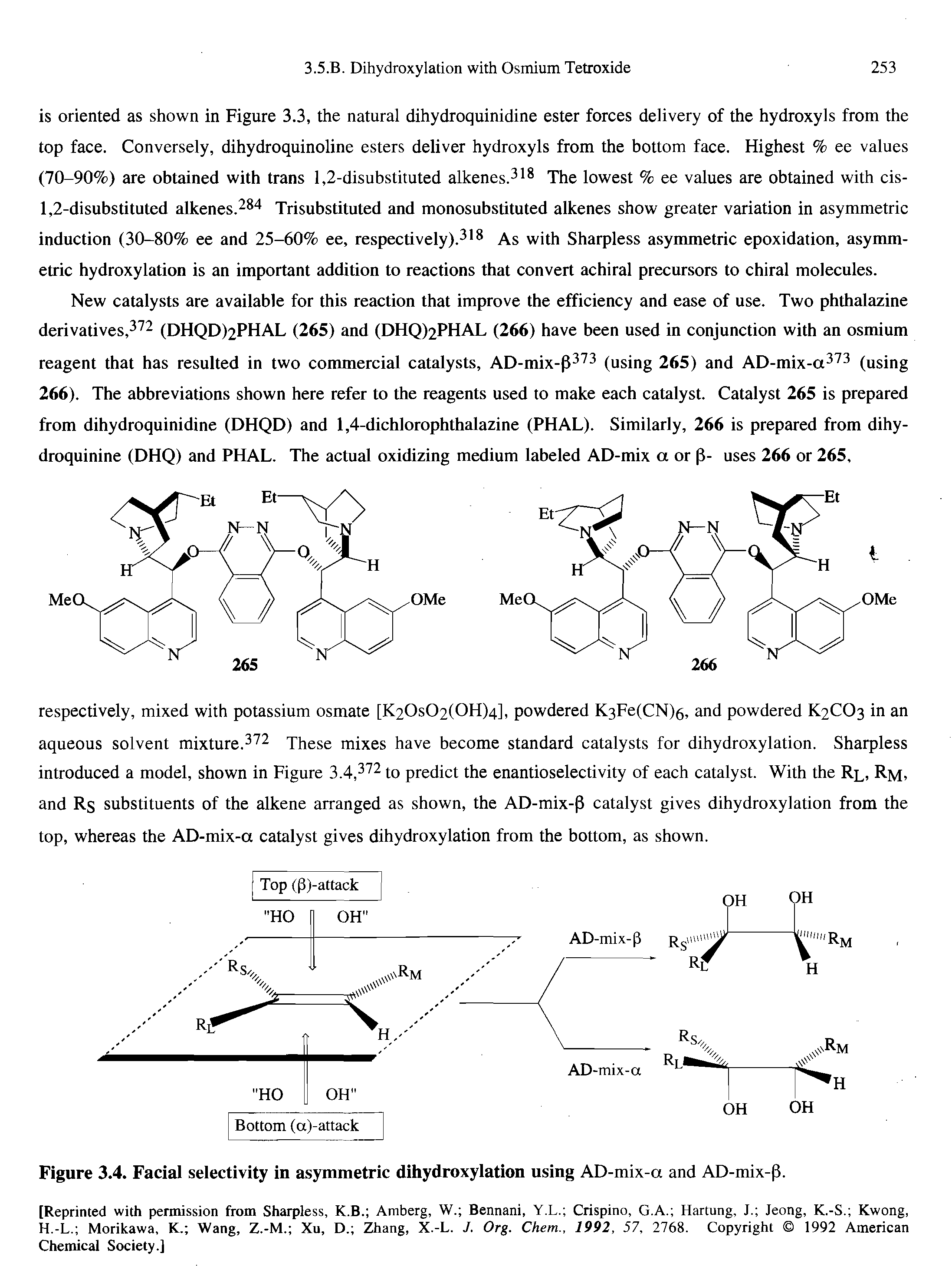 Figure 3.4. Facial selectivity in asymmetric dihydroxylation using AD-mix-a and AD-mix-p.