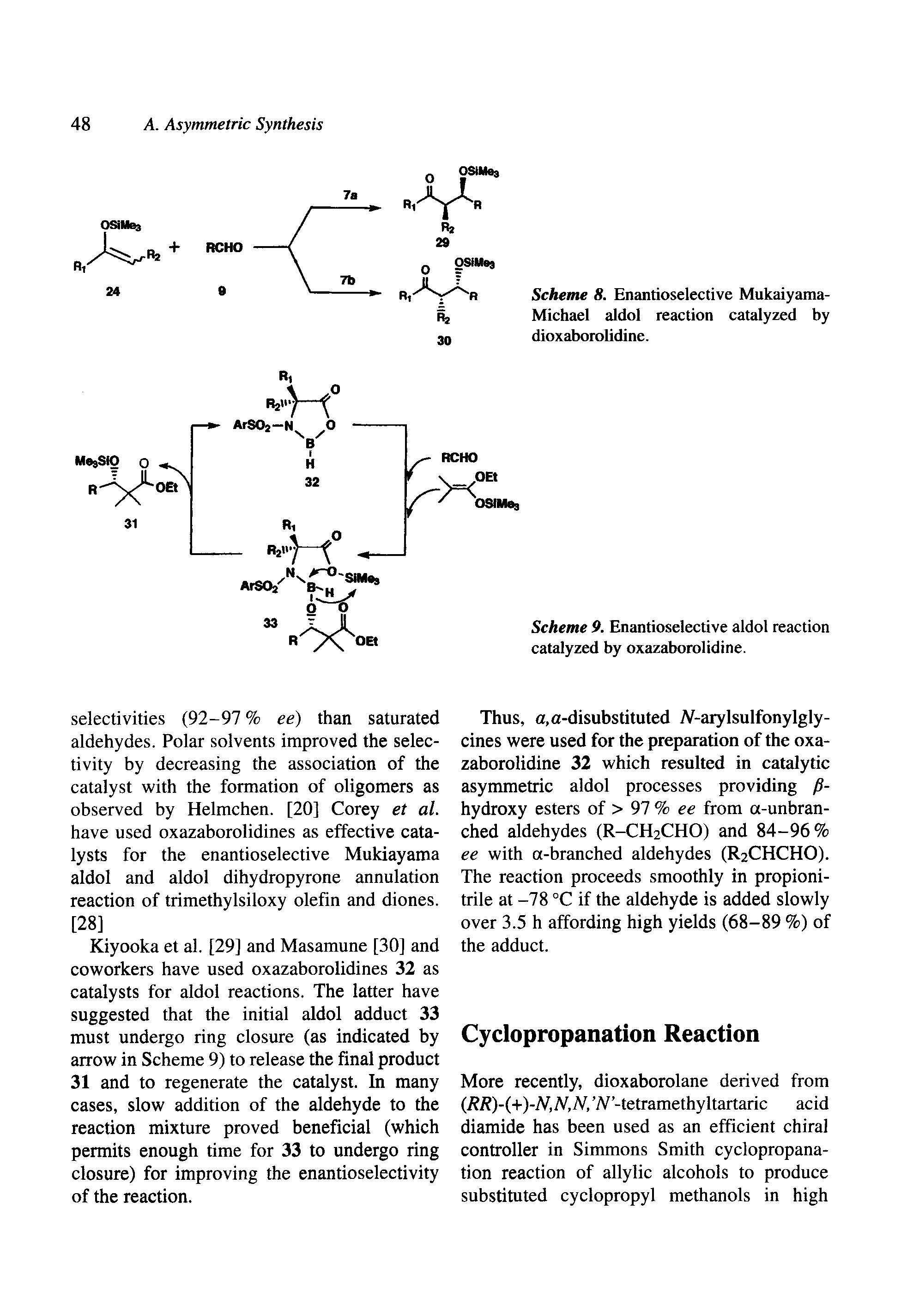 Scheme 9. Enantioselective aldol reaction catalyzed by oxazaborolidine.
