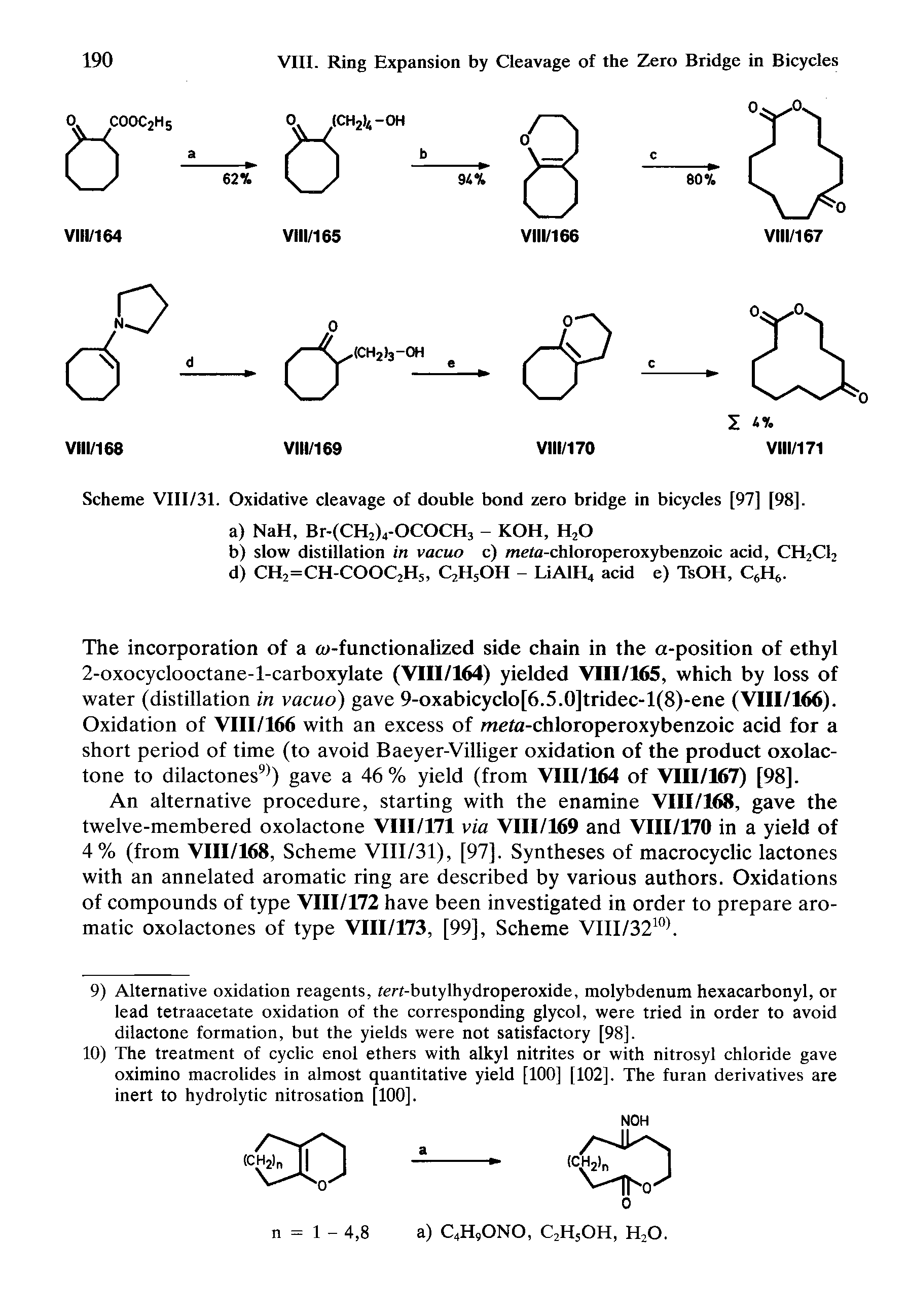 Scheme VIII/31. Oxidative cleavage of double bond zero bridge in bicycles [97] [98].
