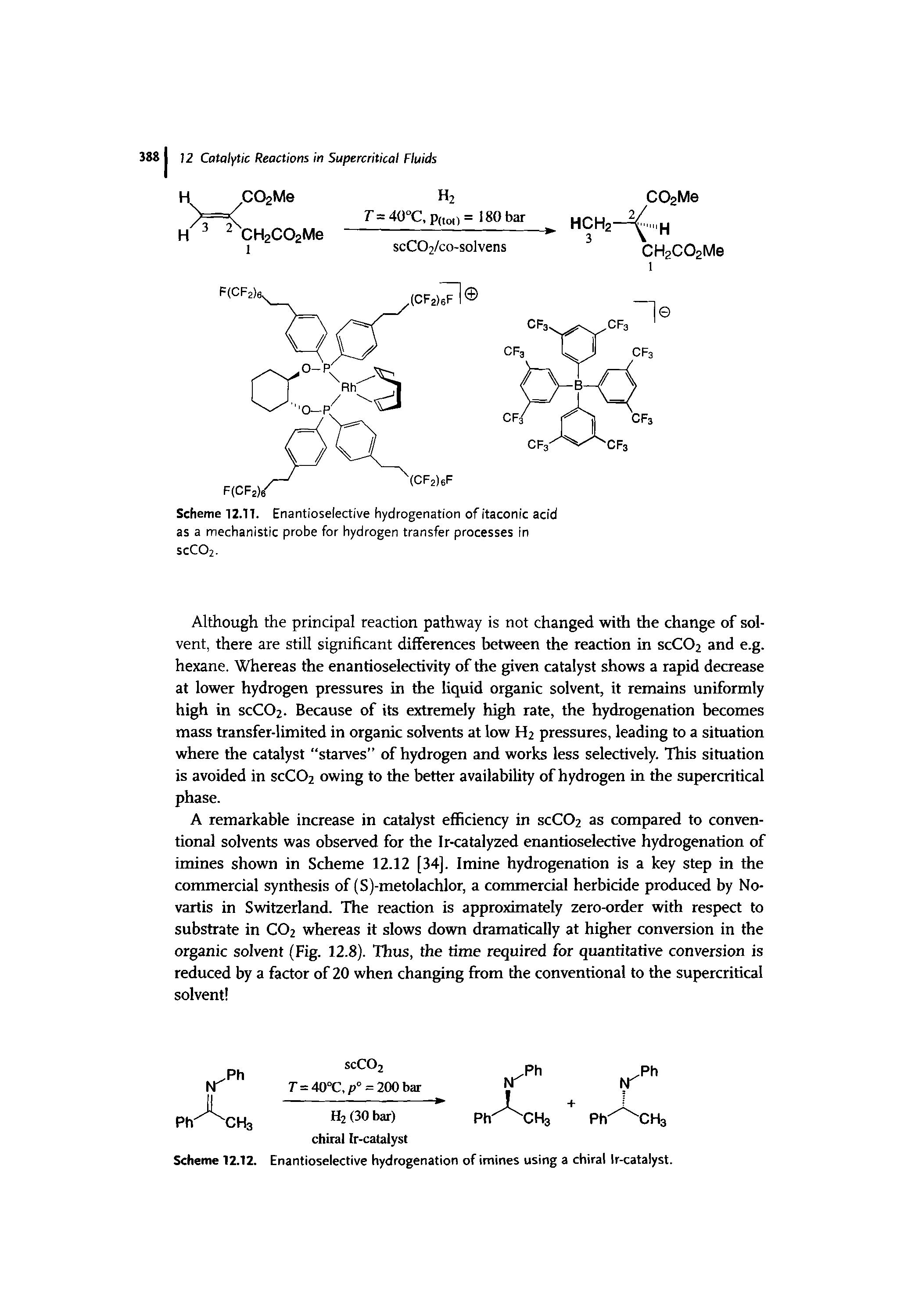 Scheme 12.17. Enantioselective hydrogenation of itaconic acid as a mechanistic probe for hydrogen transfer processes in SCCO2.