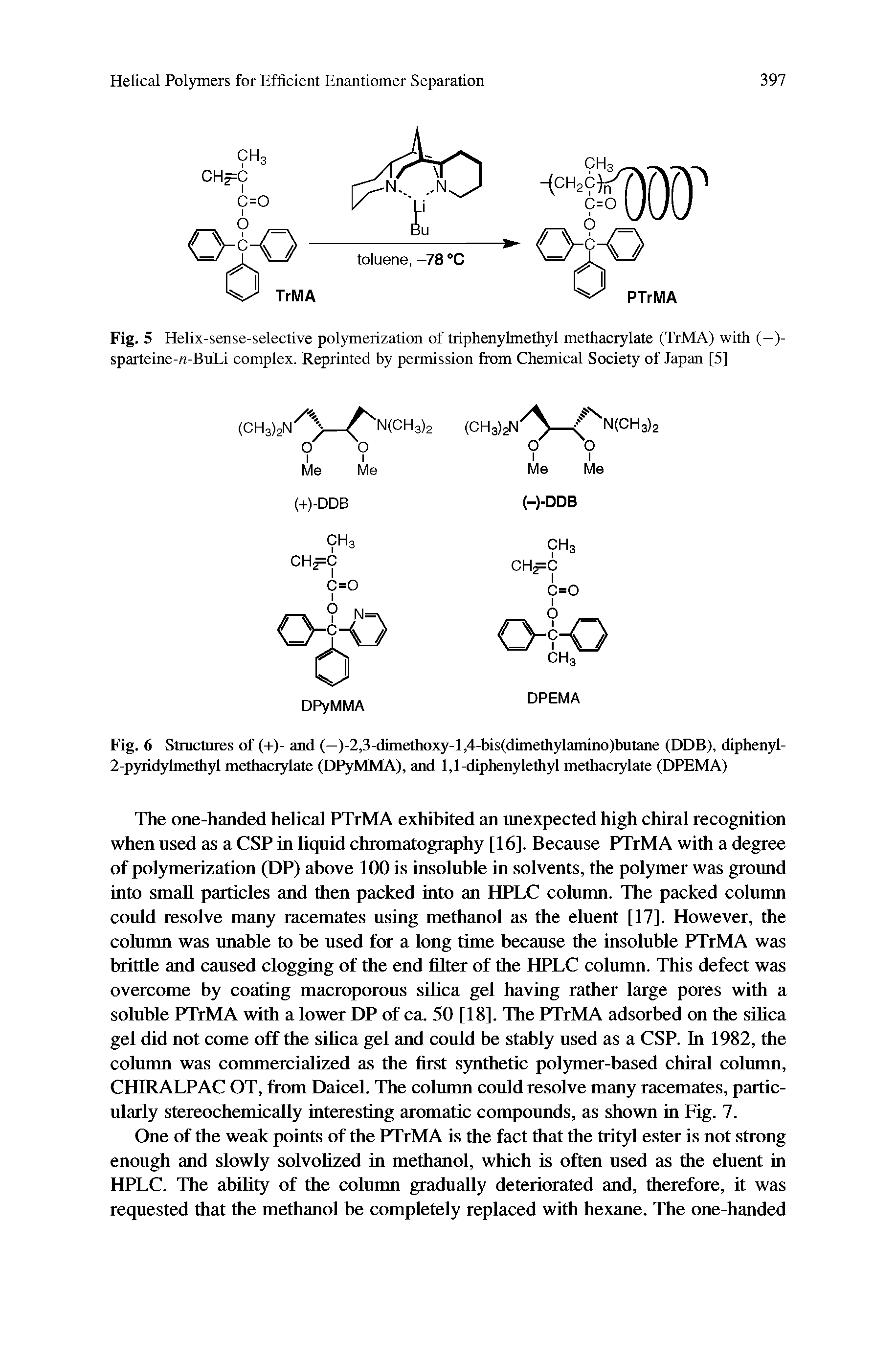 Fig. 6 Structures of (-t-)- and (—)-2,3-dimethoxy-l,4-bis(dimethylamino)butane (DDB), diphenyl-2-pyridyhnethyl methacrylate (DPyMMA), and 1,1-diphenylethyl methacrylate (DPEMA)...