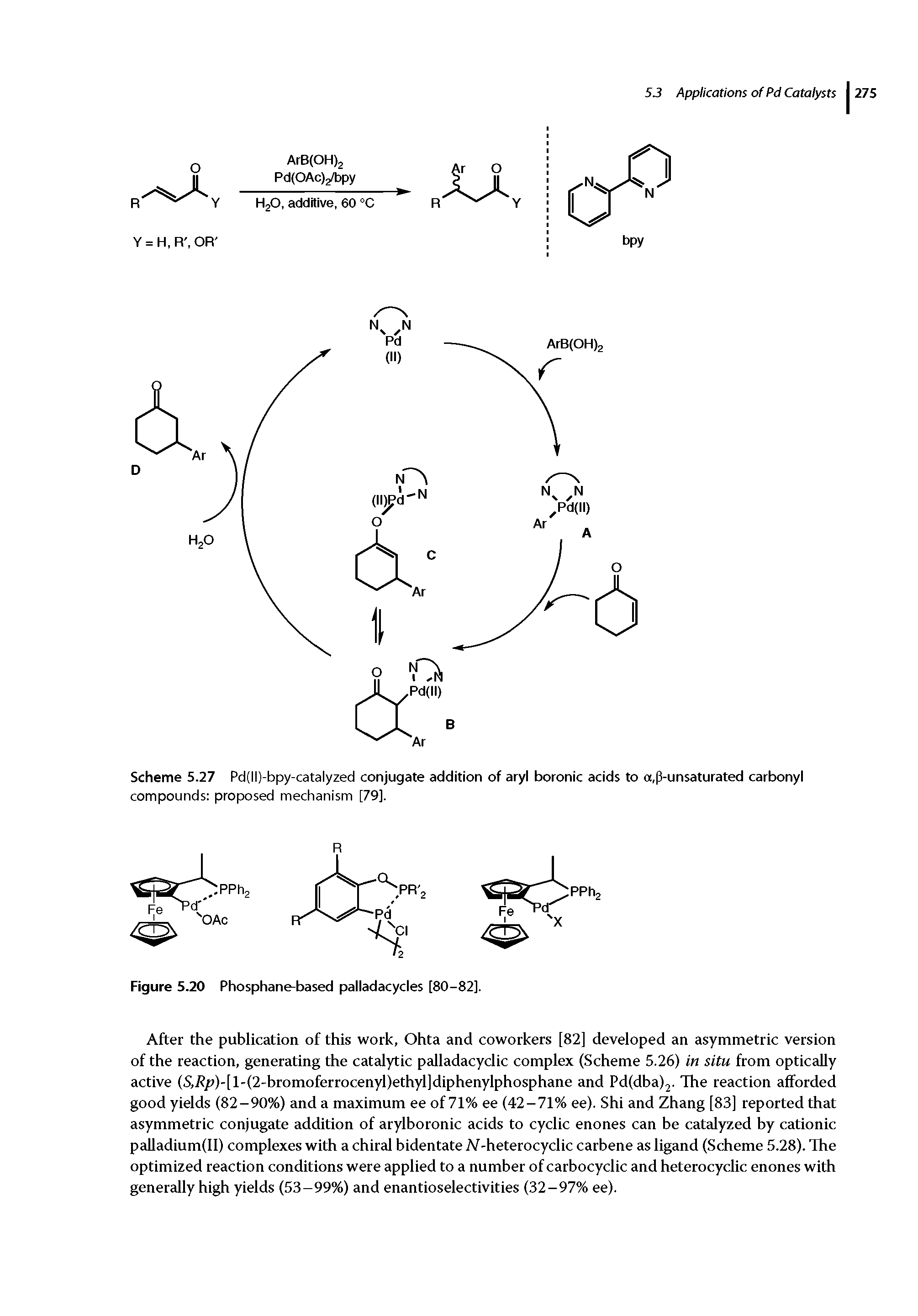 Scheme 5.27 Pd(ll)-bpy-catalyzed conjugate addition of aryl boronic acids to a,p-unsaturated carbonyl...
