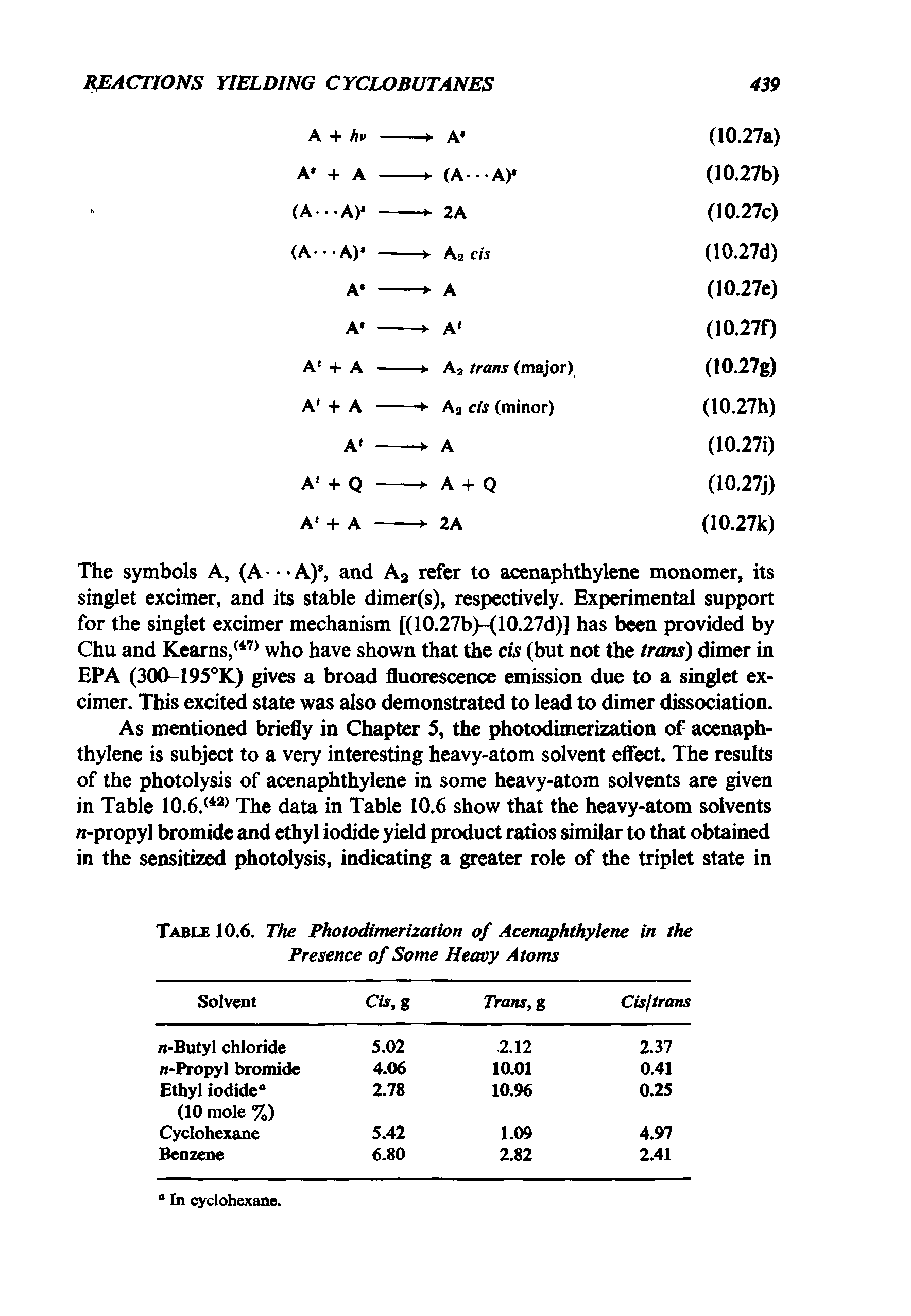 Table 10.6. The Photodimerization of Acenaphthylene in the Presence of Some Heavy Atoms...
