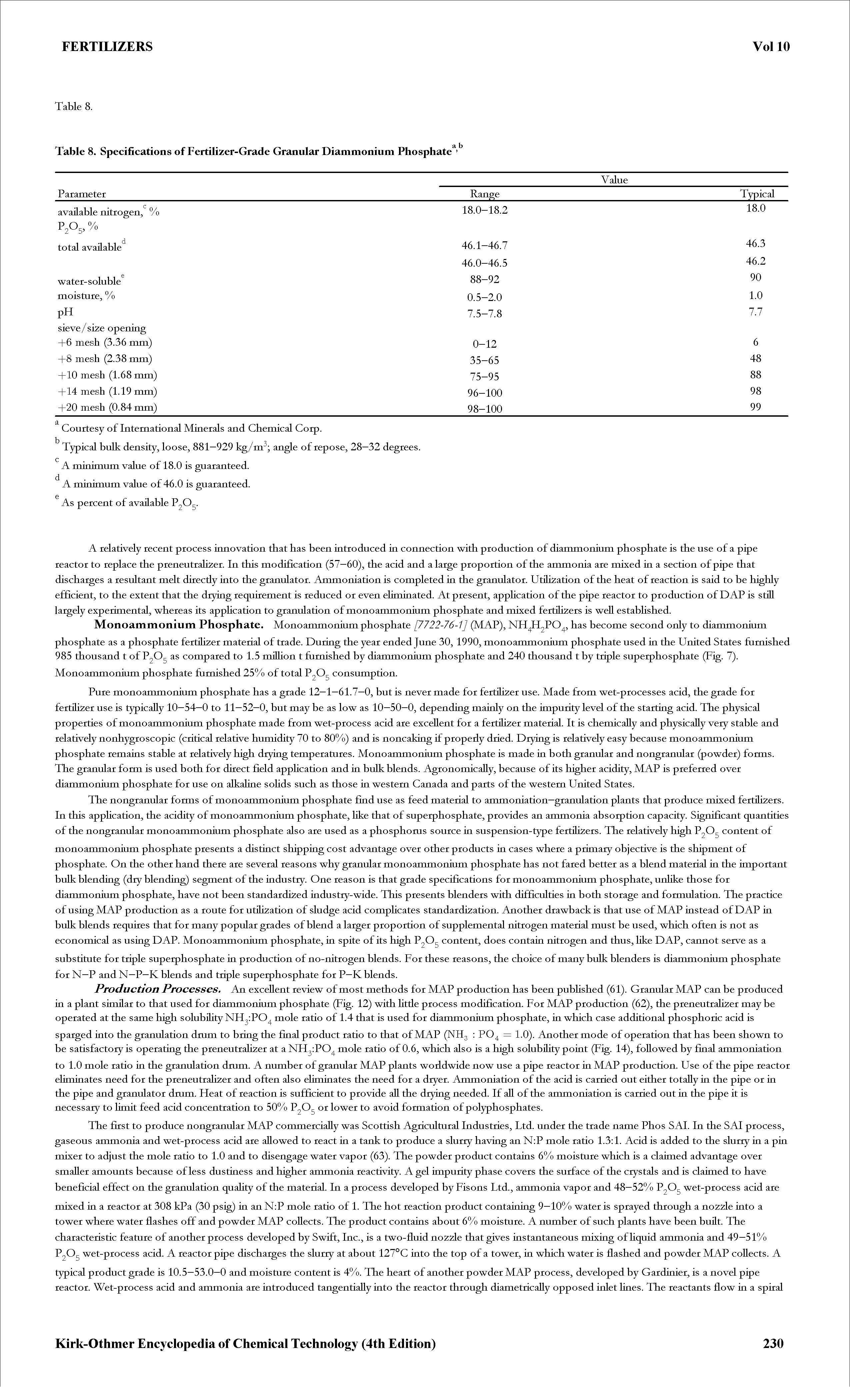 Table 8. Specifications of Fertilizer-Grade Granular Diammonium Phosphate ...