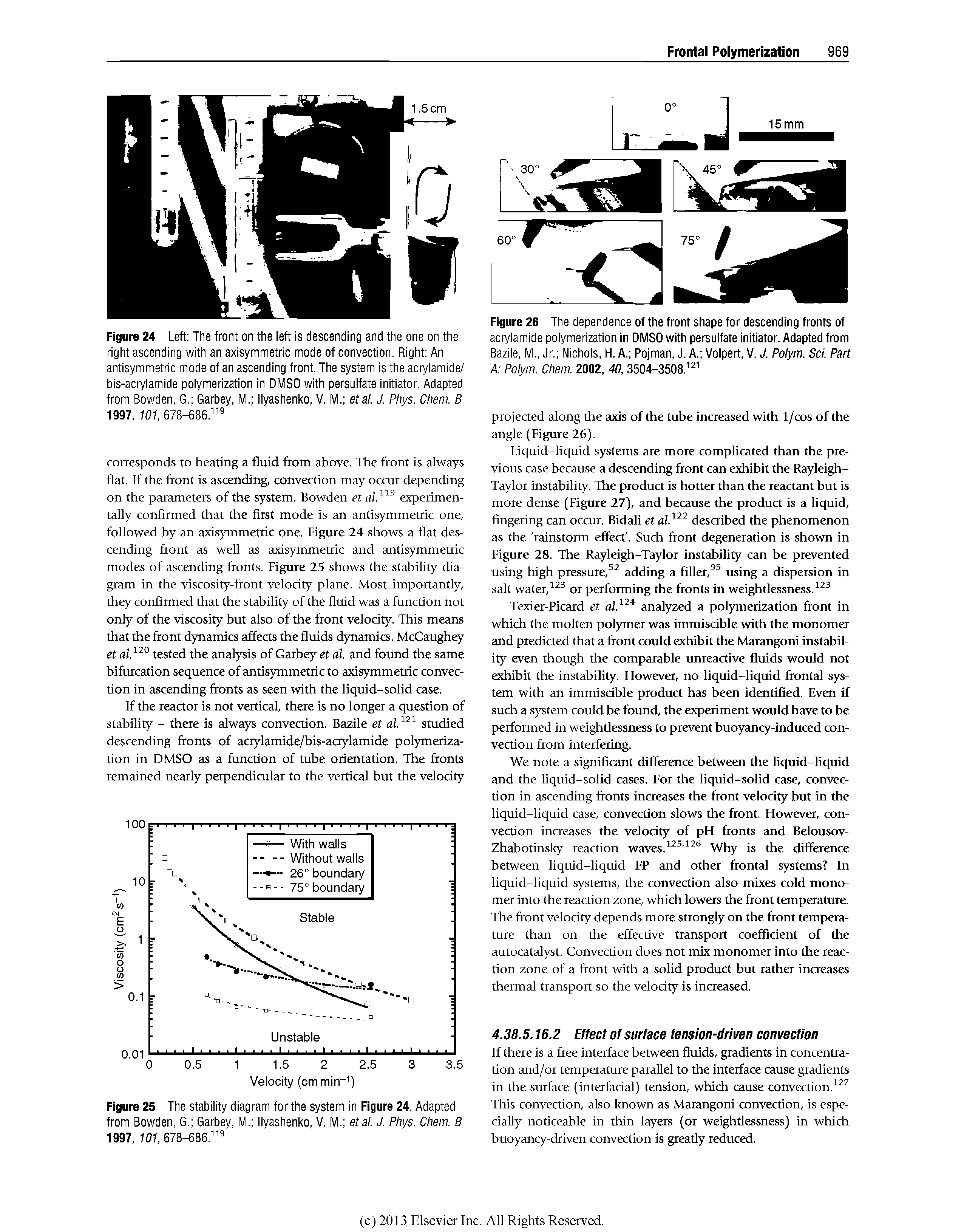 Figure 26 The dependence of the front shape for descending fronts of acrylamide polymerization in DMSO with persuifate initiator. Adapted from Bazile, M., Jr. Nichols, H. A. Pojman, J. A. Volpert, V. J. Polym. Sci. Part A Polym. Chem. 2002, 40,3504-3508. ...