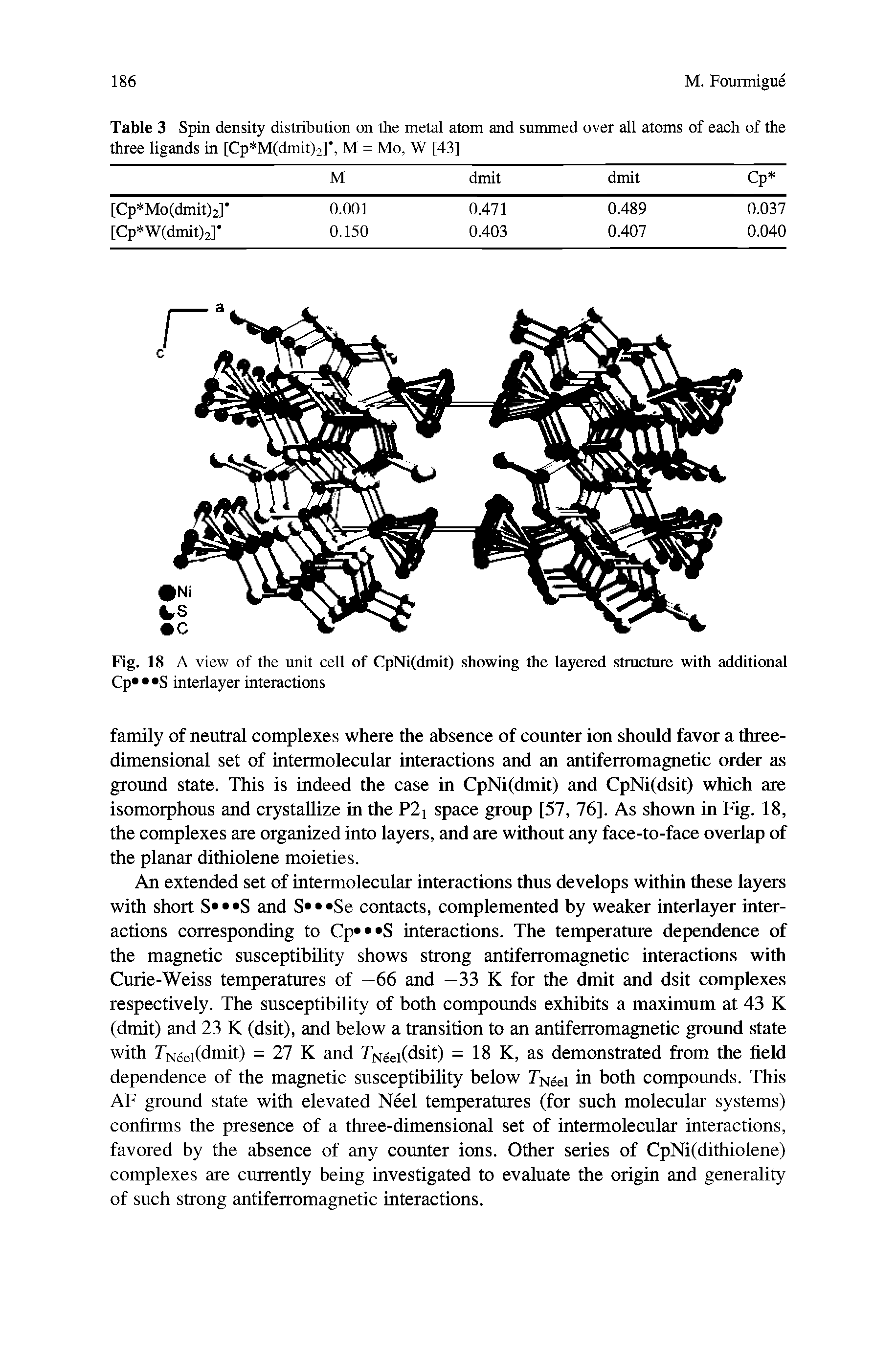 Table 3 Spin density distribution on the metal atom and summed over all atoms of each of the three ligands in [Cp M(dmit)2], M = Mo, W [43]...