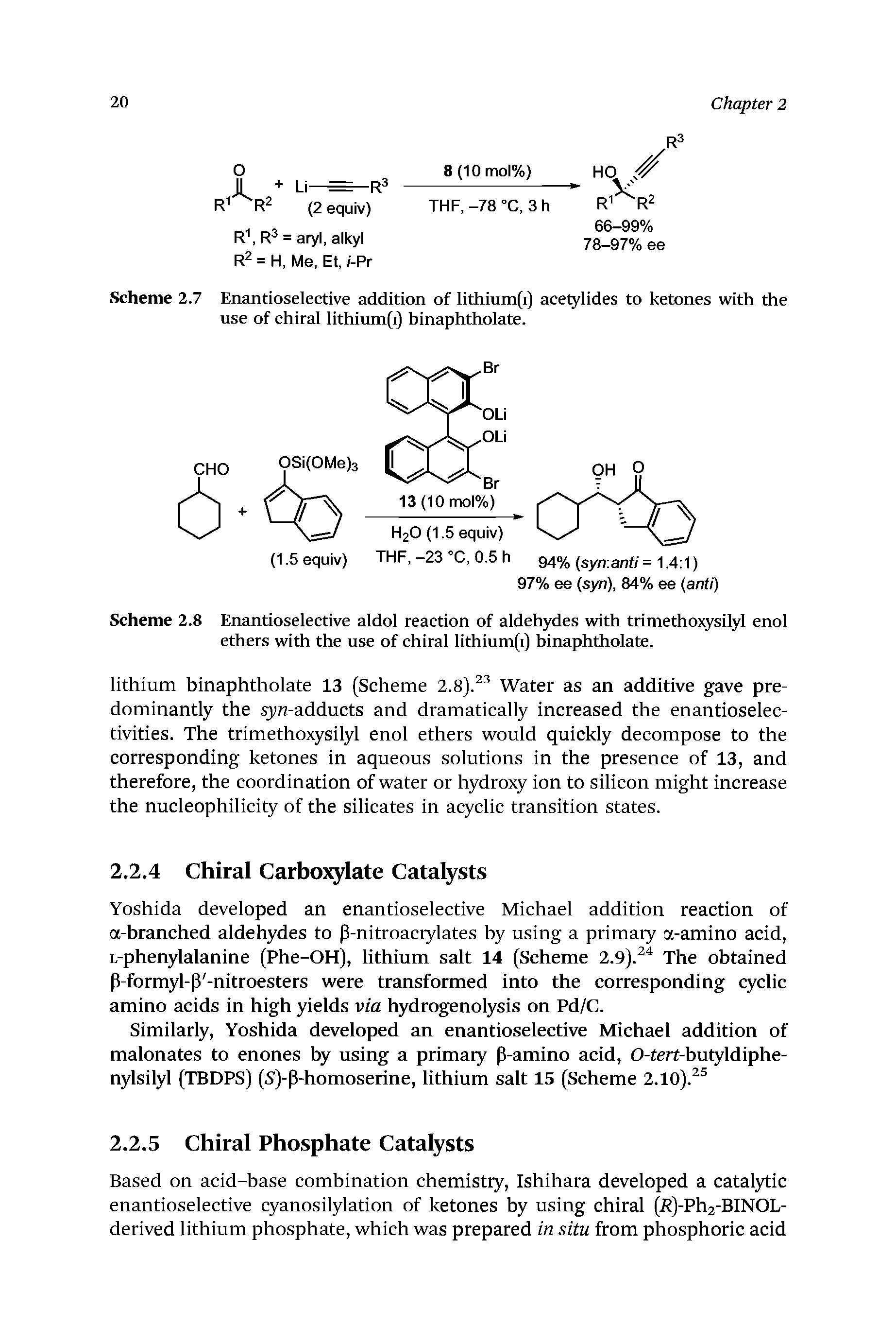 Scheme 2.8 Enantioselective aldol reaction of aldehydes with trimethoxysilyl enol ethers with the use of chiral lithium(i) binaphtholate.
