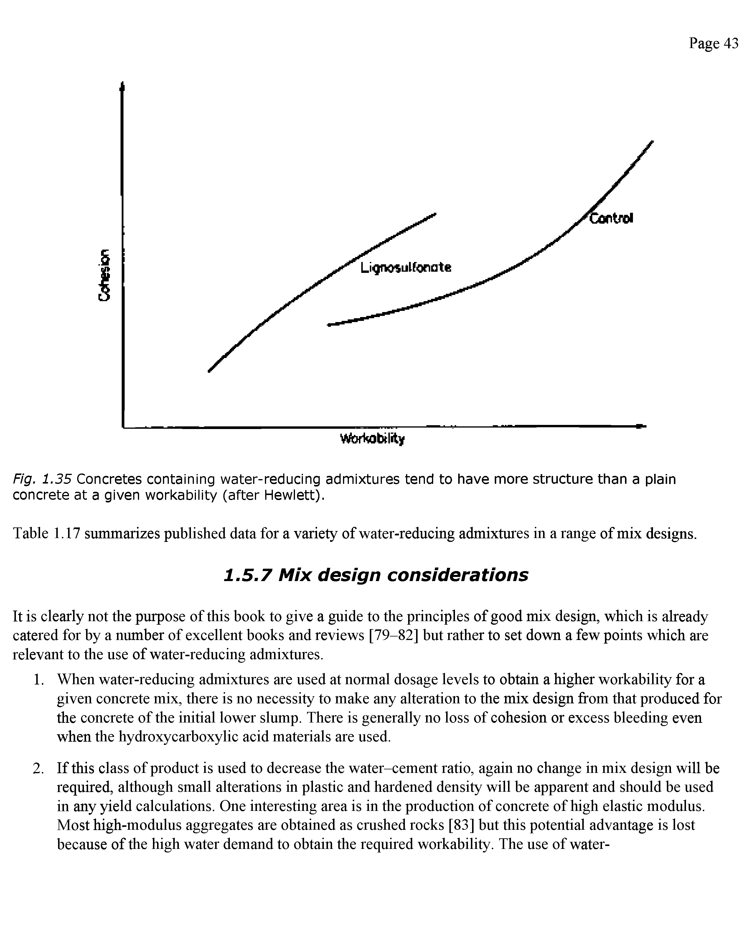 Fig. 1.35 Concretes containing water-reducing admixtures tend to have more structure than a plain concrete at a given workability (after Hewlett).