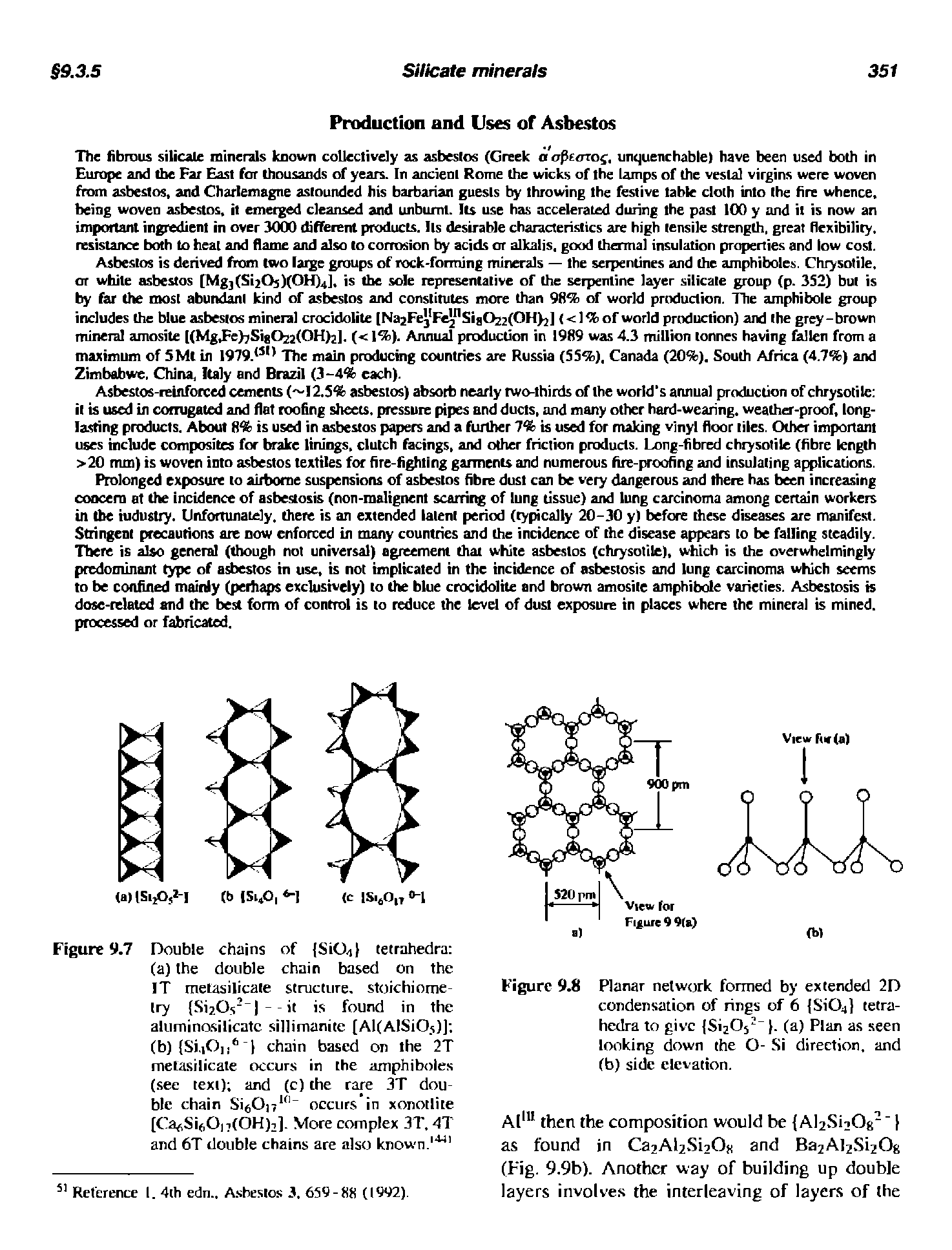 Figure 9.8 Planar network formed by extended 2D condensation of rings of 6 8104 tetrahedra to give 1205 ". (a) Plan as seen looking down the O- Si direction, and (b) side elevation.