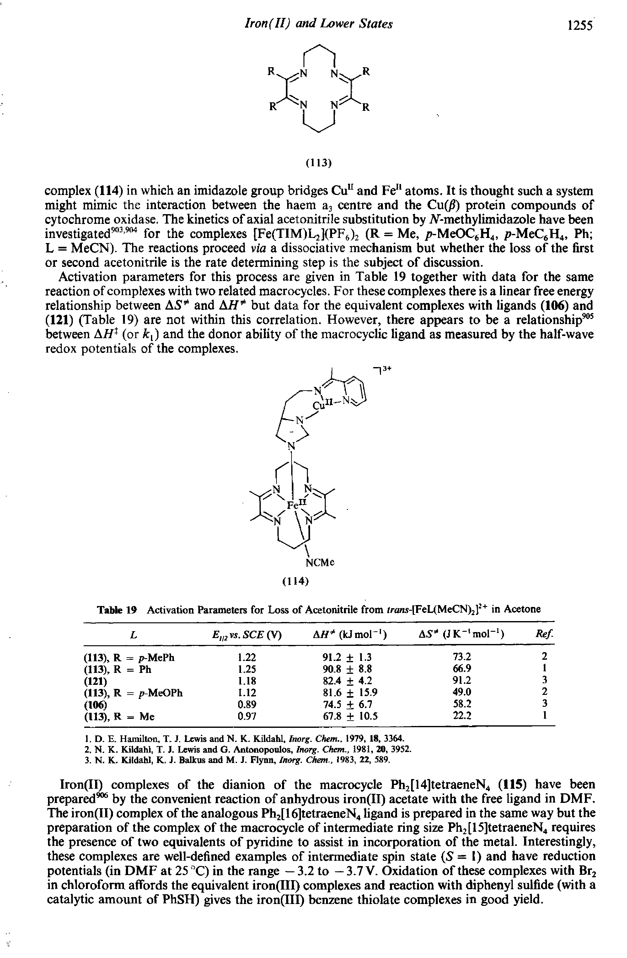 Table 19 Activation Parameters for Loss of Acetonitrile from fra/ts-[FeL(MeCN)2]2+ in Acetone...