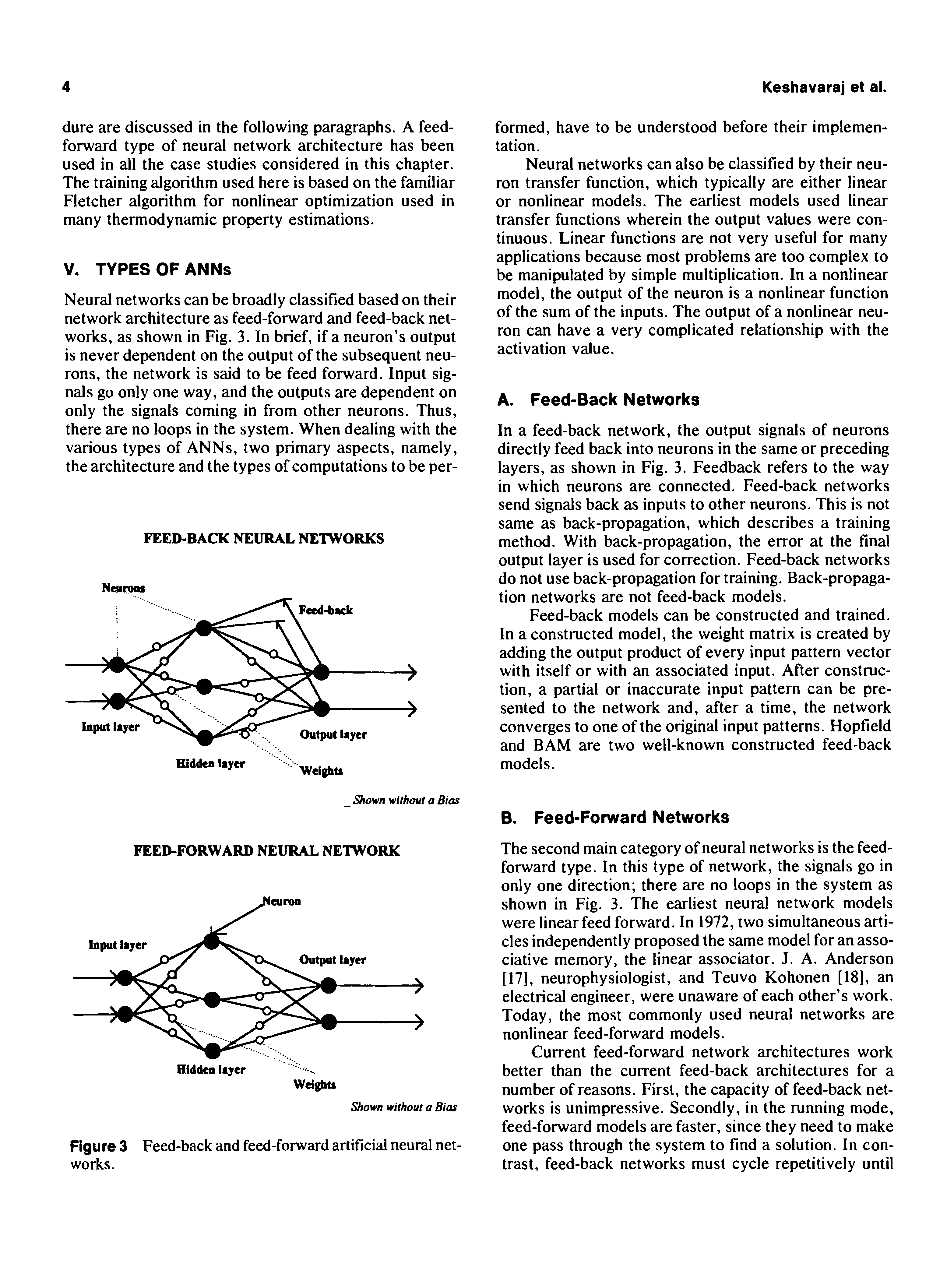Figure 3 Feed-back and feed-forward artificial neural networks.