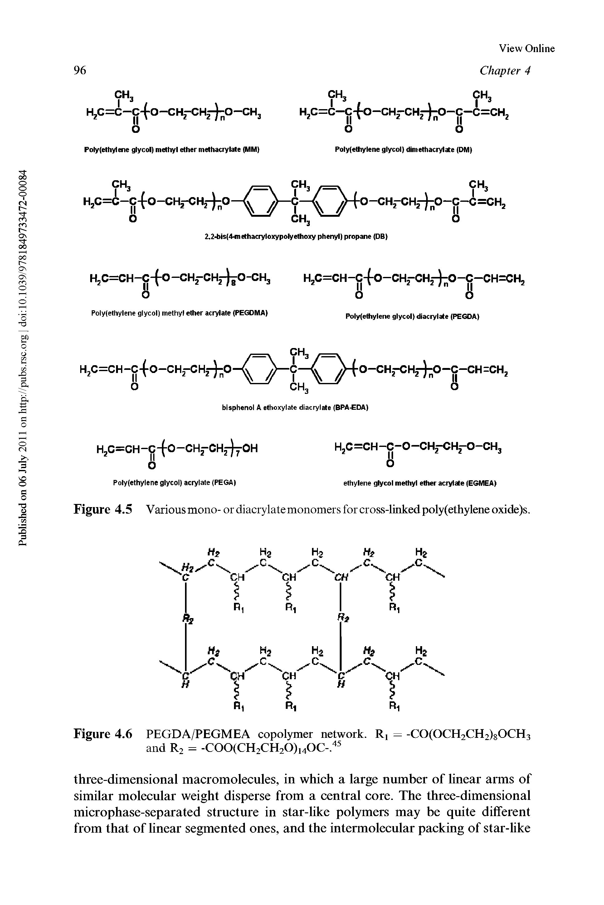 Figure 4.6 PEGDA/PEGMEA copolymer network. Ri = -CO(OCH2CH2)80CH3 and R2 = -C00(CH2CH20)i40C-. ...