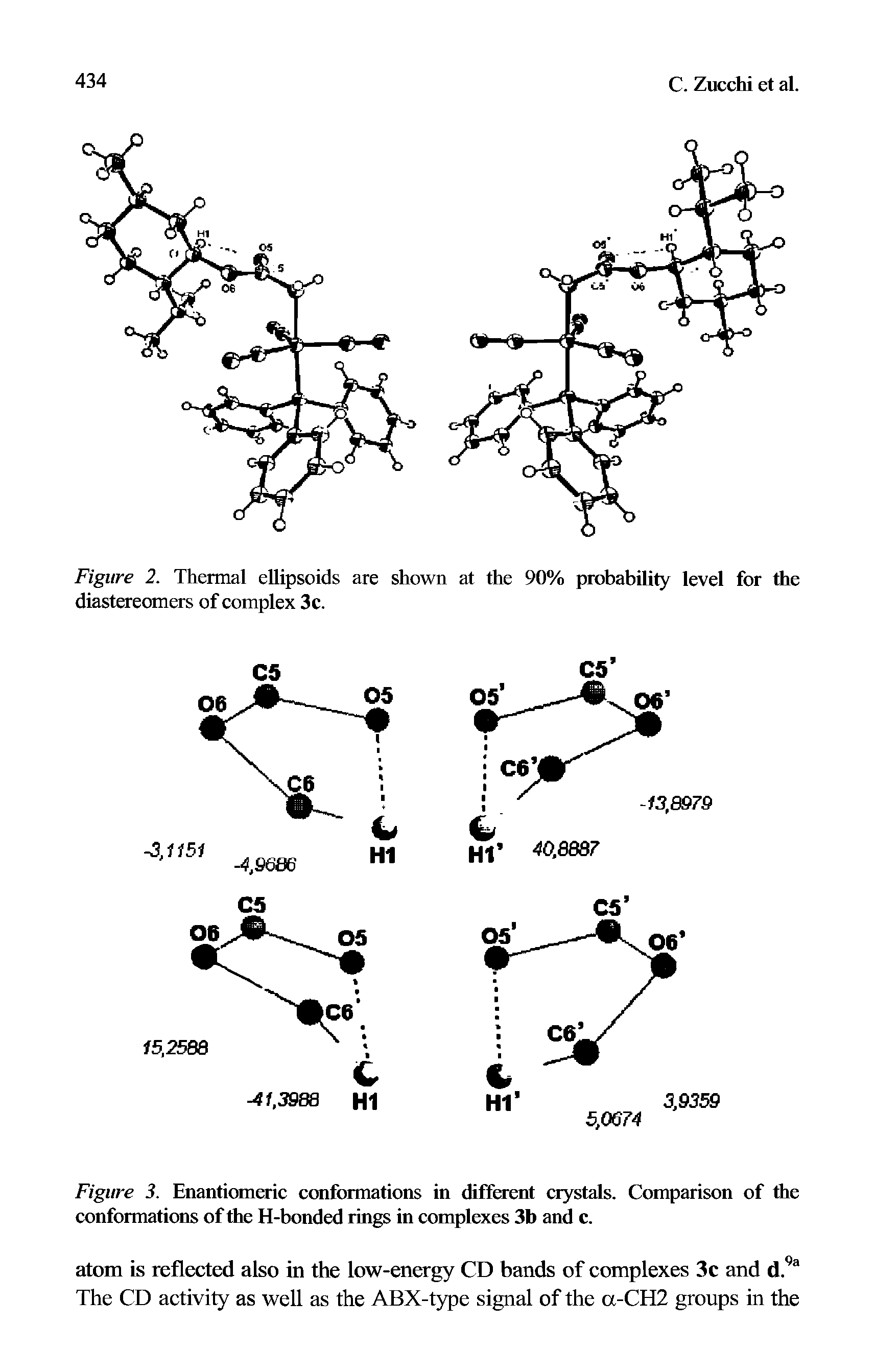 Figure 3. Enantiomeric conformations in different crystals. Comparison of the conformations of the H-bonded rings in complexes 3b and c.