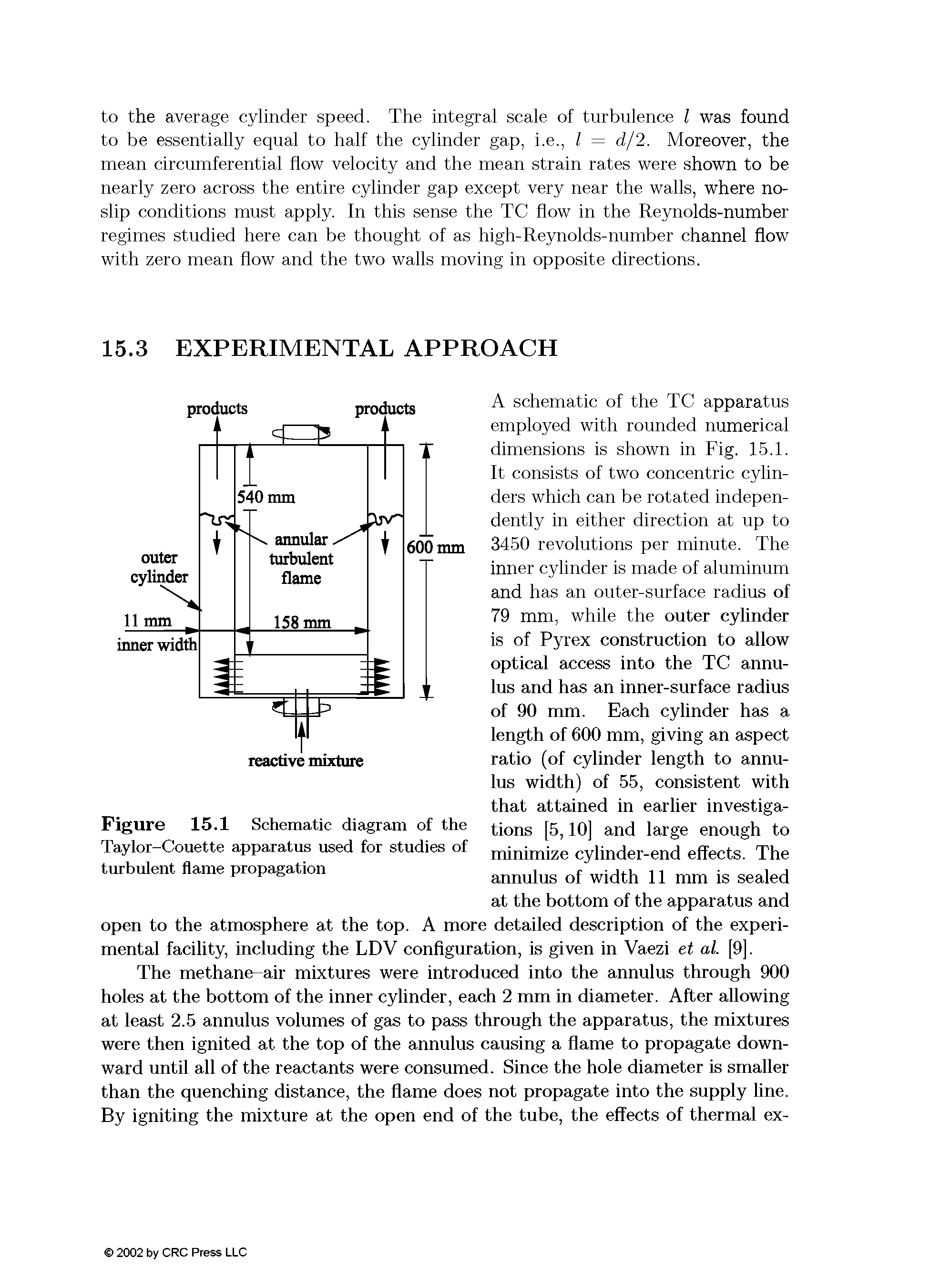 Figure 15.1 Schematic diagram of the Taylor-Couette apparatus used for studies of turbulent flame propagation...