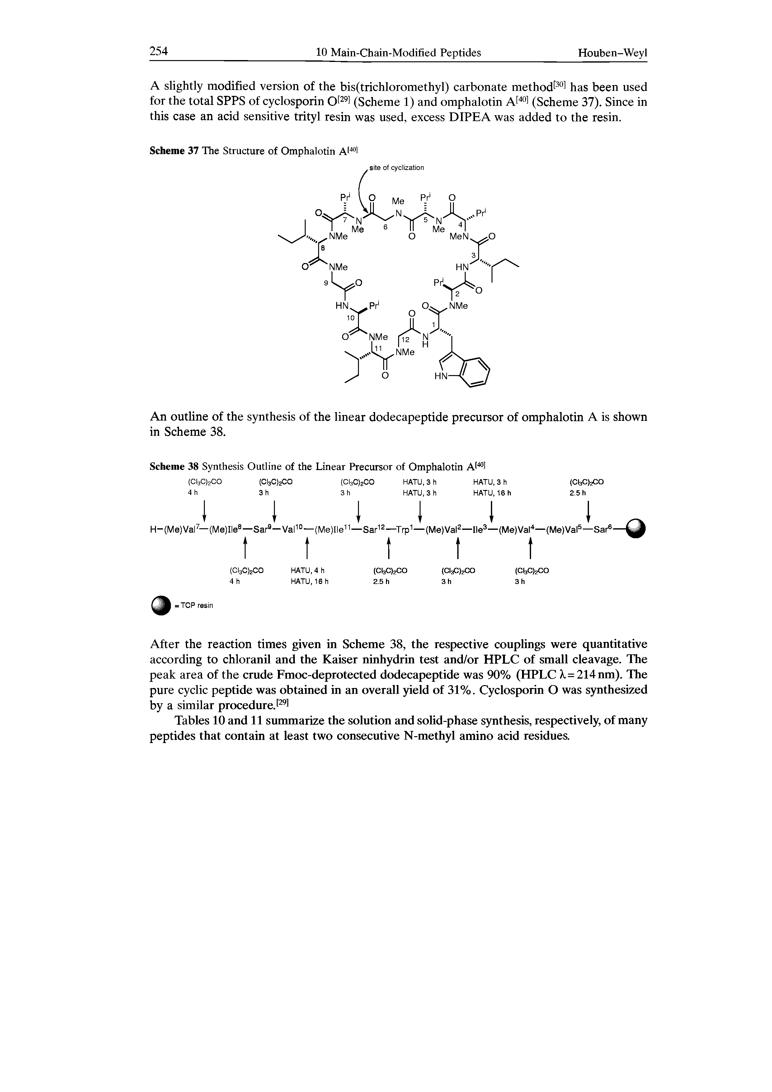 Tables 10 and 11 summarize the solution and sohd-phase synthesis, respectively, of many peptides that contain at least two consecutive N-methyl amino acid residues.