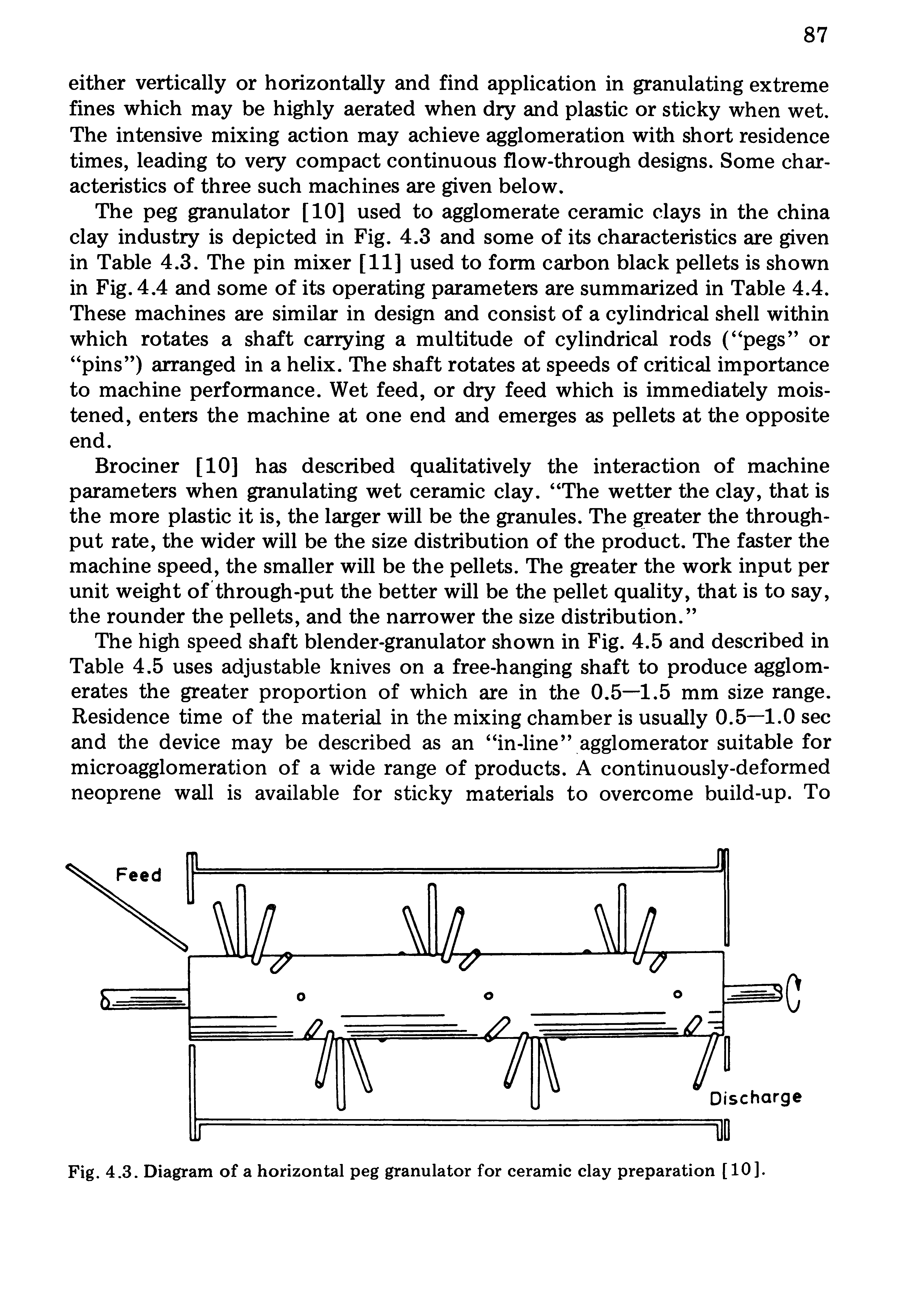 Fig. 4.3. Diagram of a horizontal peg granulator for ceramic clay preparation [10].