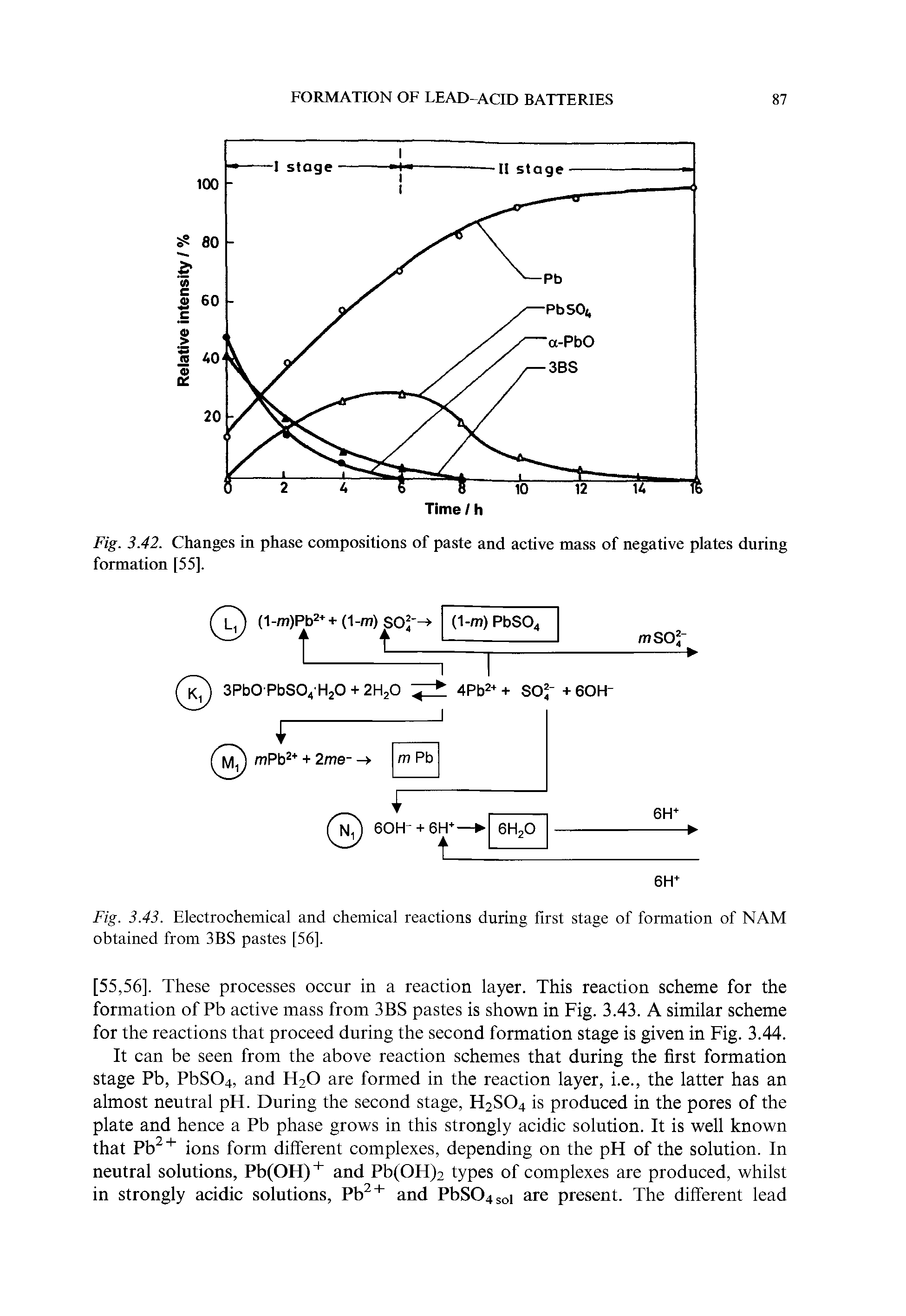 Fig. 3.43. Electrochemical and chemical reactions during first stage of formation of NAM obtained from 3BS pastes [56].