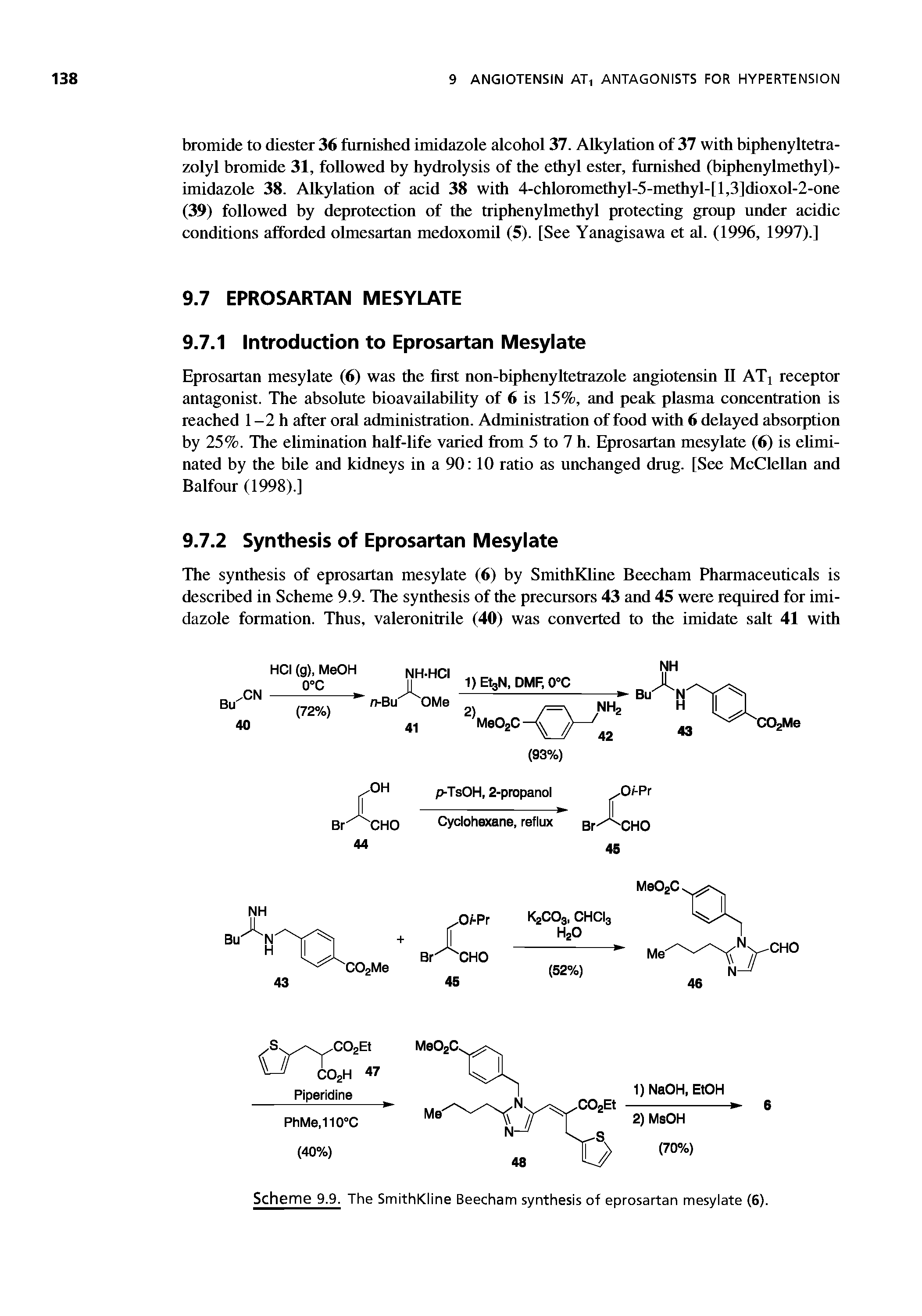 Scheme 9.9. The SmithKline Beecham synthesis of eprosartan mesylate (6).