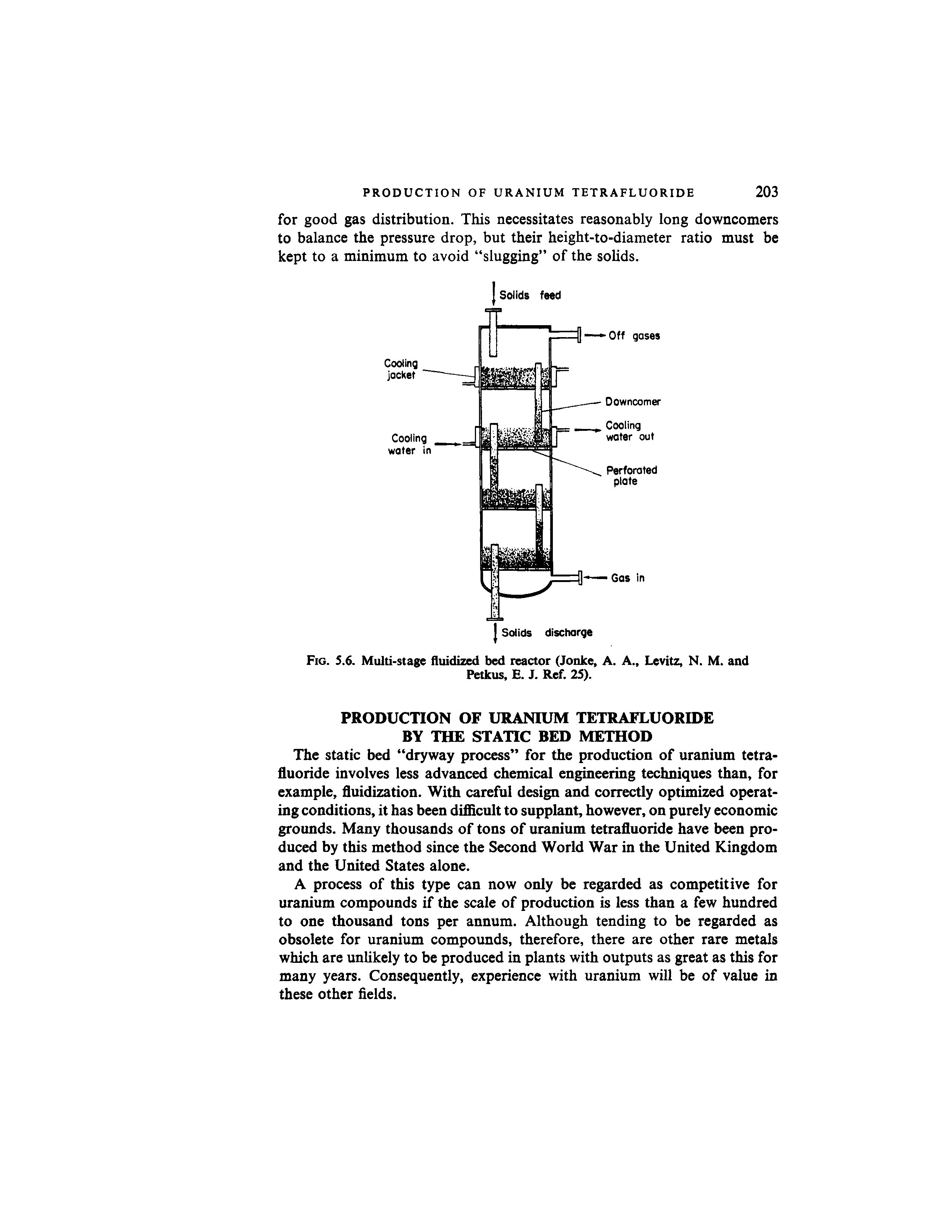 Fig. 5.6. Multi-stage fluidized bed reactor (Jonke, A. A., Levitz, N. M. and Petkus, E. J. Ref. 25).