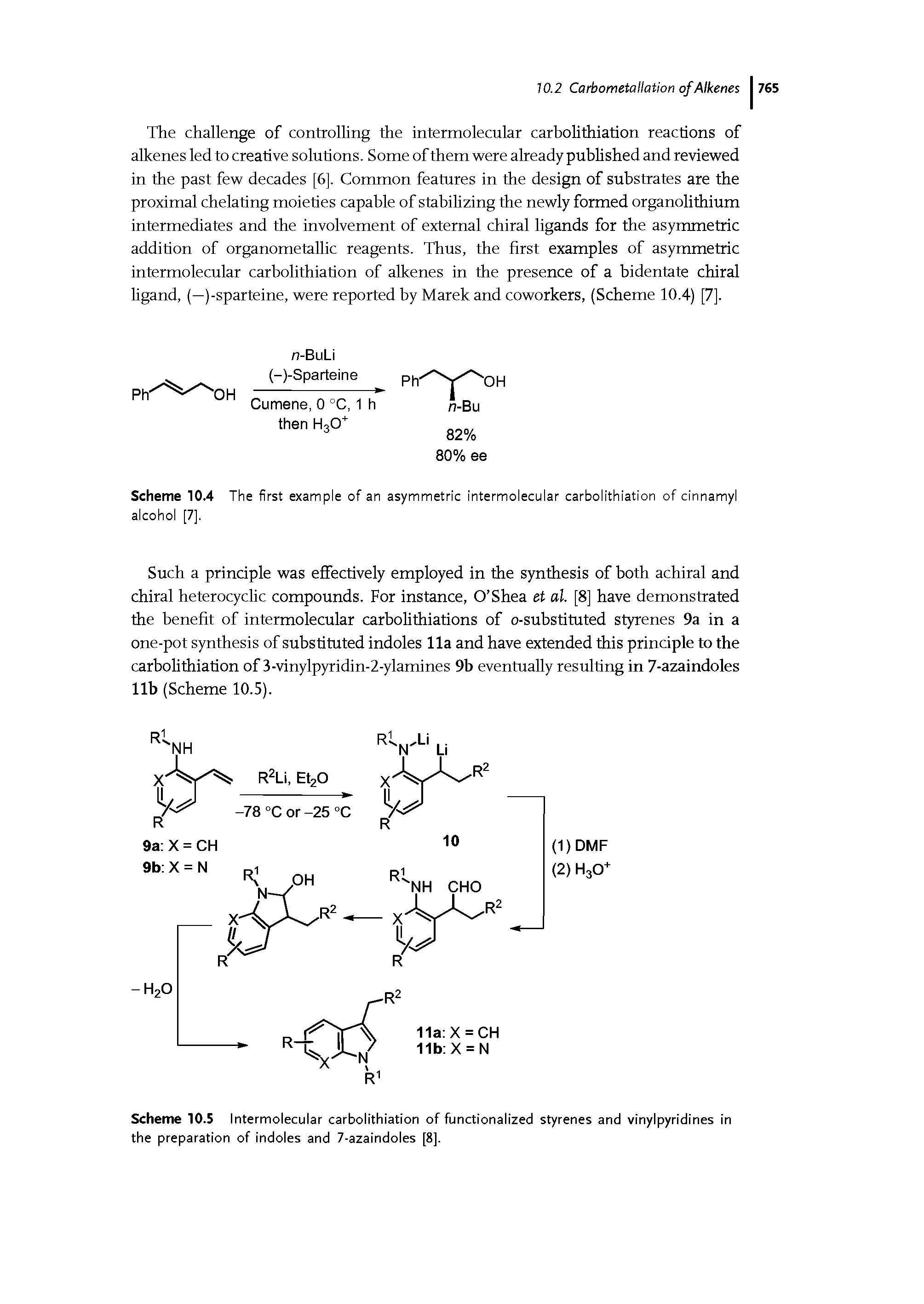 Scheme 10.5 Intermolecular carbolithiation of functionalized styrenes and vinylpyridines in the preparation of indoles and 7-azaindoles [8].