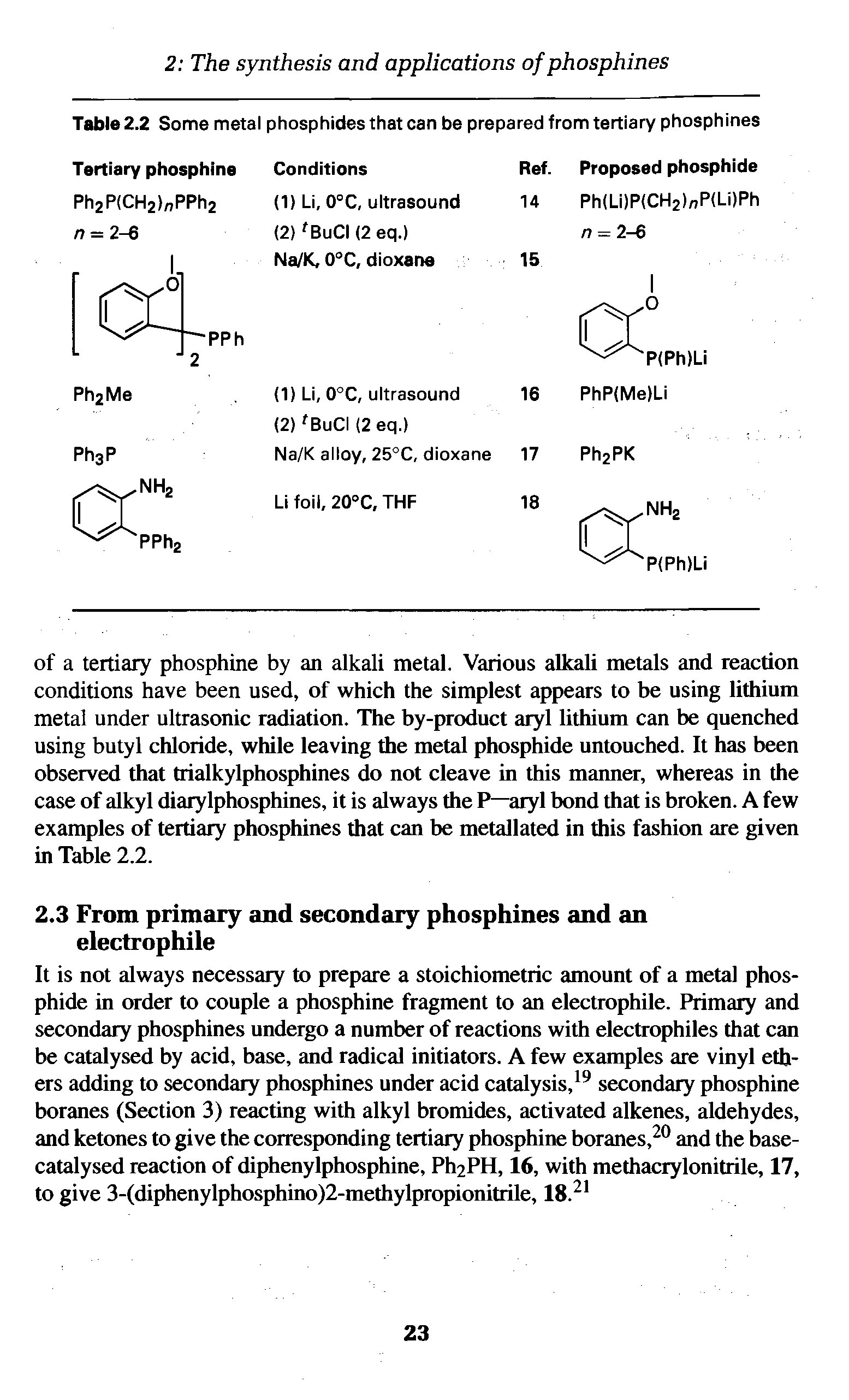 Table 2.2 Some metal phosphides that can be prepared from tertiary phosphines...
