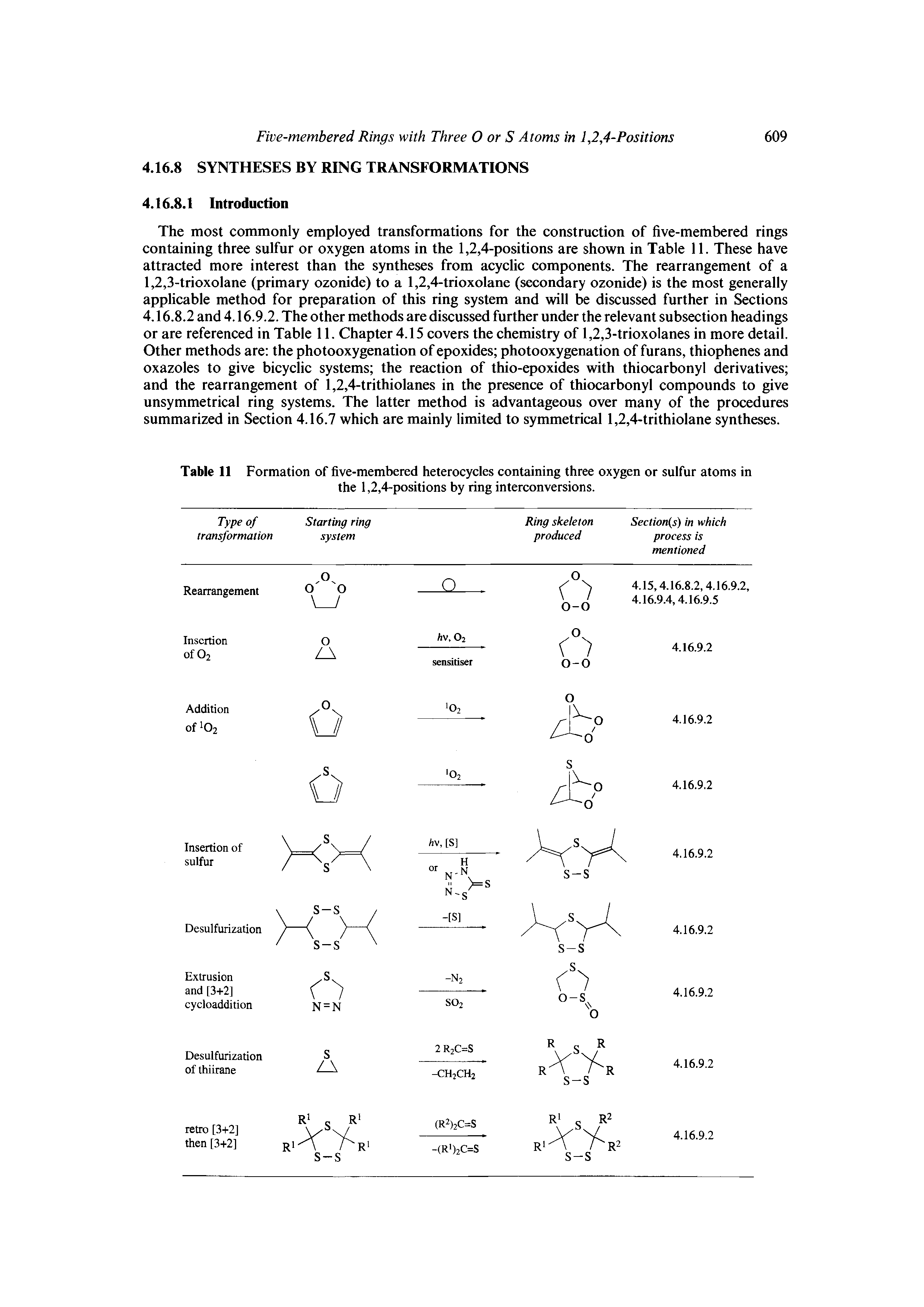 Table 11 Formation of five-membered heterocycles containing three oxygen or sulfur atoms in the 1,2,4-positions by ring interconversions.