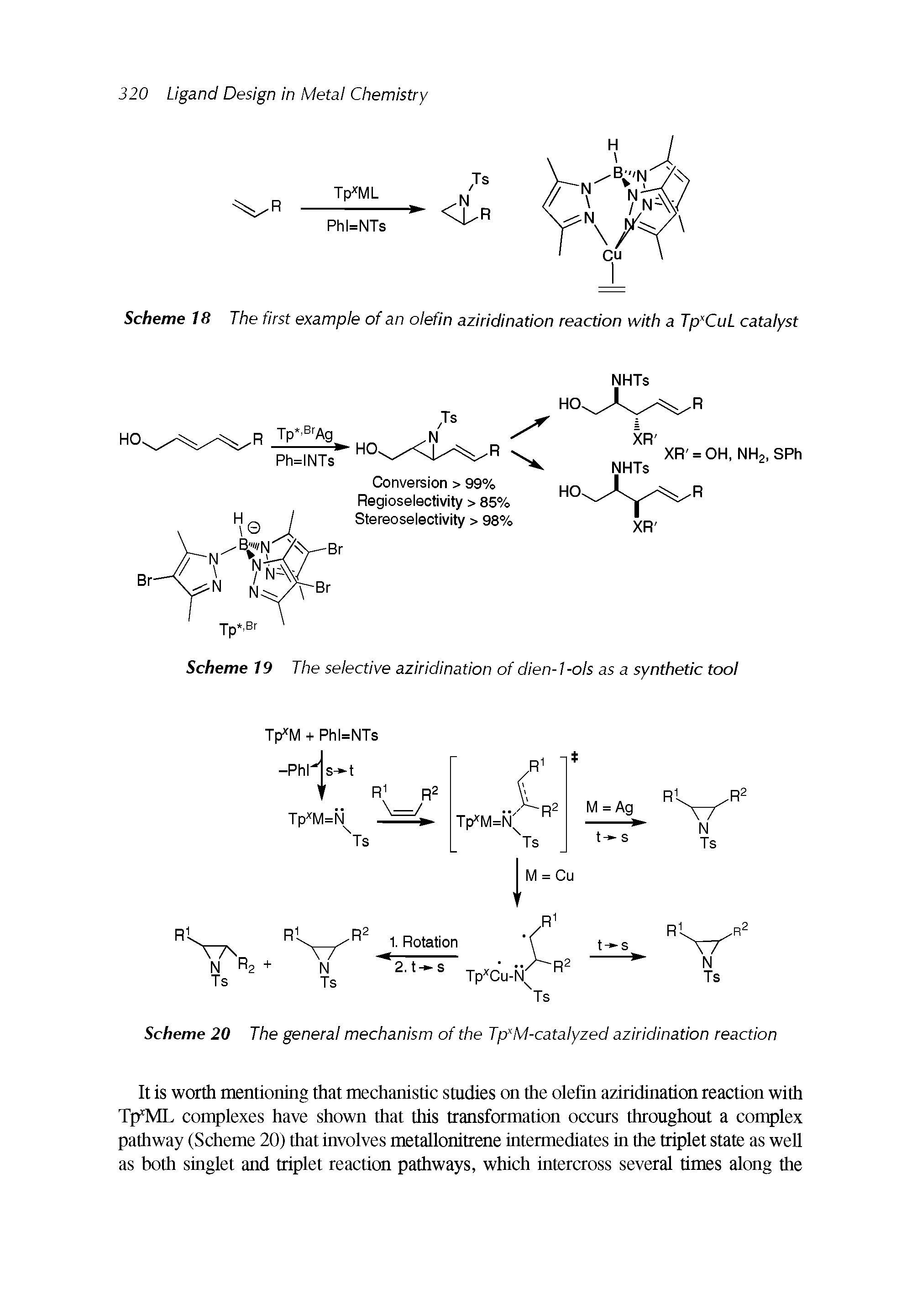 Scheme 18 The first example of an olefin aziridination reaction with a Tp CuL catalyst...