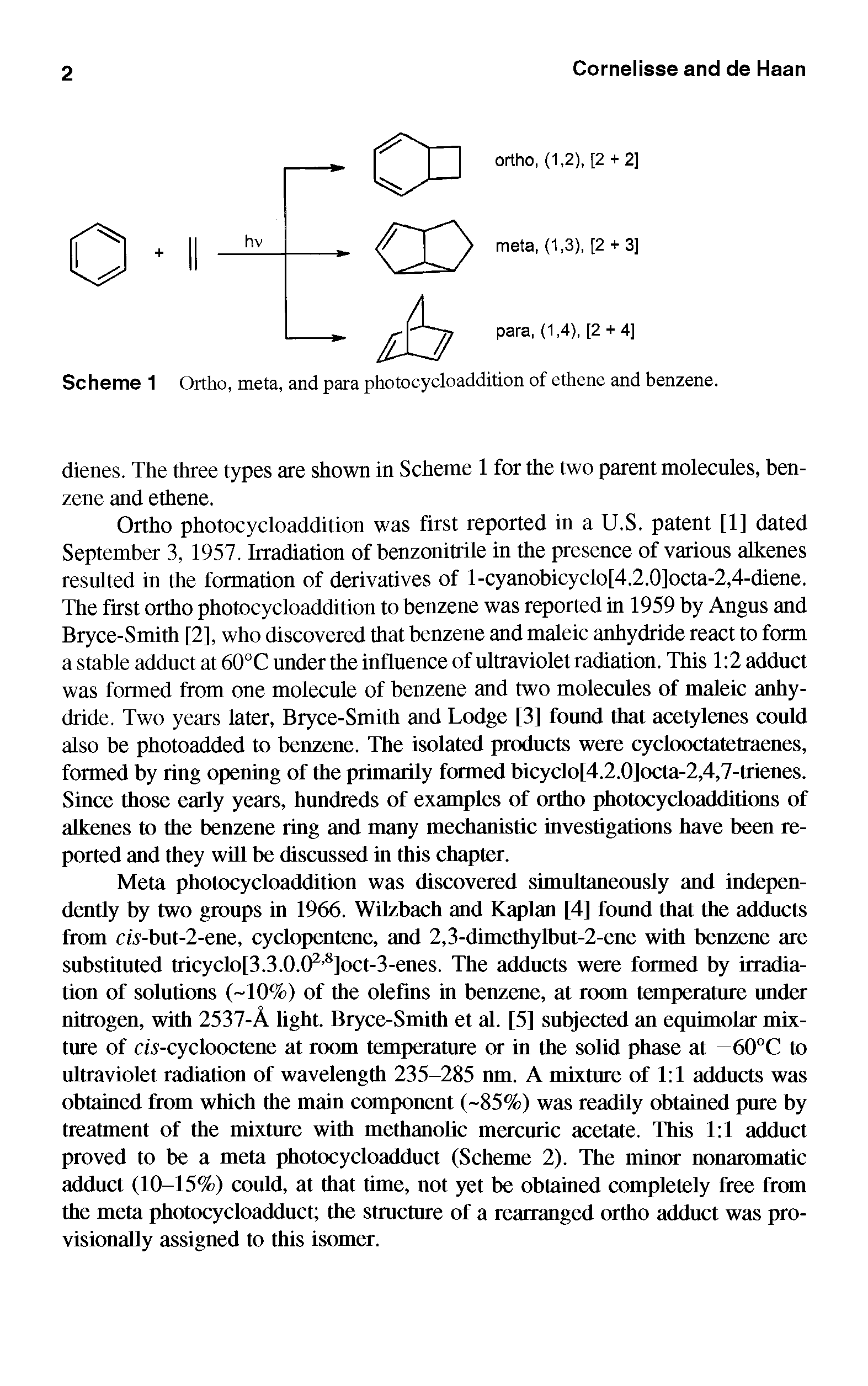 Scheme 1 Ortho, meta, and para photocycloaddition of ethene and benzene.