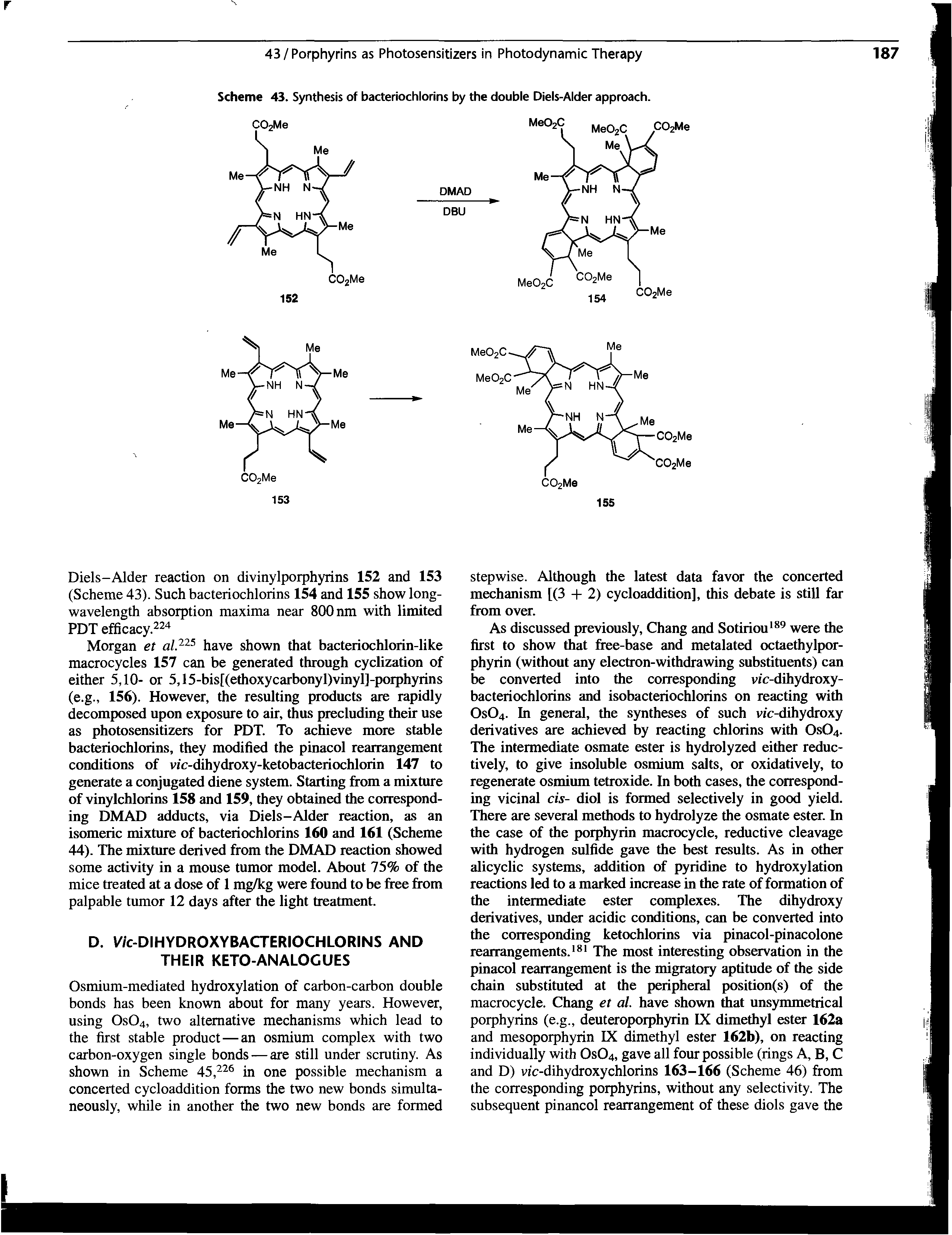 Scheme 43. Synthesis of bacteriochlorins by the double Diels-Alder approach.